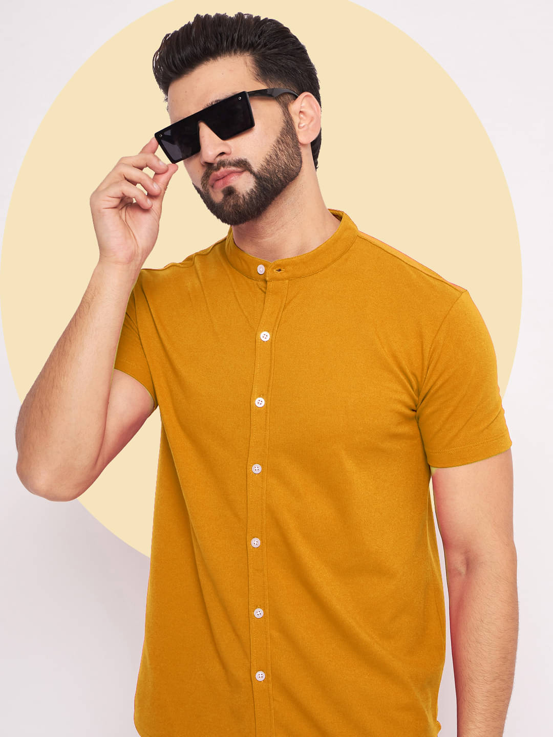     			GET GOLF Cotton Blend Regular Fit Solids Half Sleeves Men's Casual Shirt - Gold ( Pack of 1 )