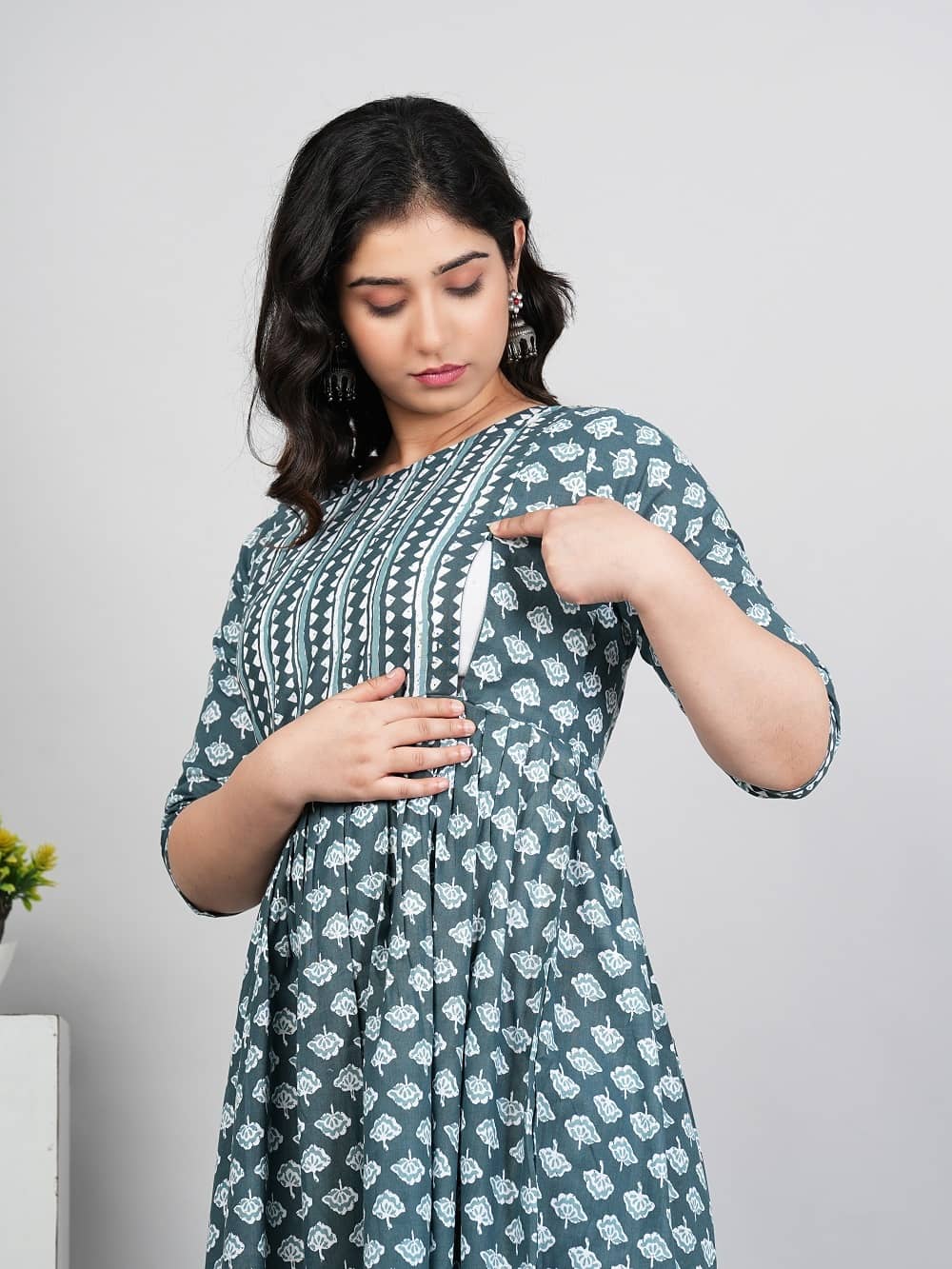Hetsa Dark Green Cotton Maternity Kurta - Kurtis, Tunics | Buy online on ZillyBuy