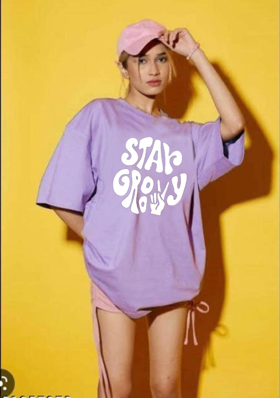Kulfi Women Cotton Blend Printed Oversized Fit Round Neck T-Shirt ( Purple ) Kulfi Women Cotton Blend Printed Oversized Fit Round Neck T-Shirt ( Purple )