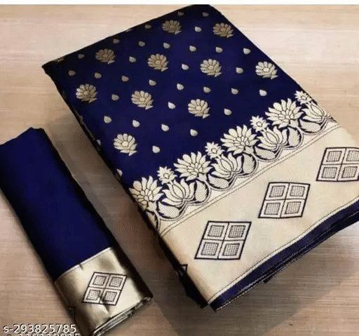     			NENCY FASHIONS Kanjivaram Silk Woven Saree With Unstitched Blouse Piece ( Navy Blue )