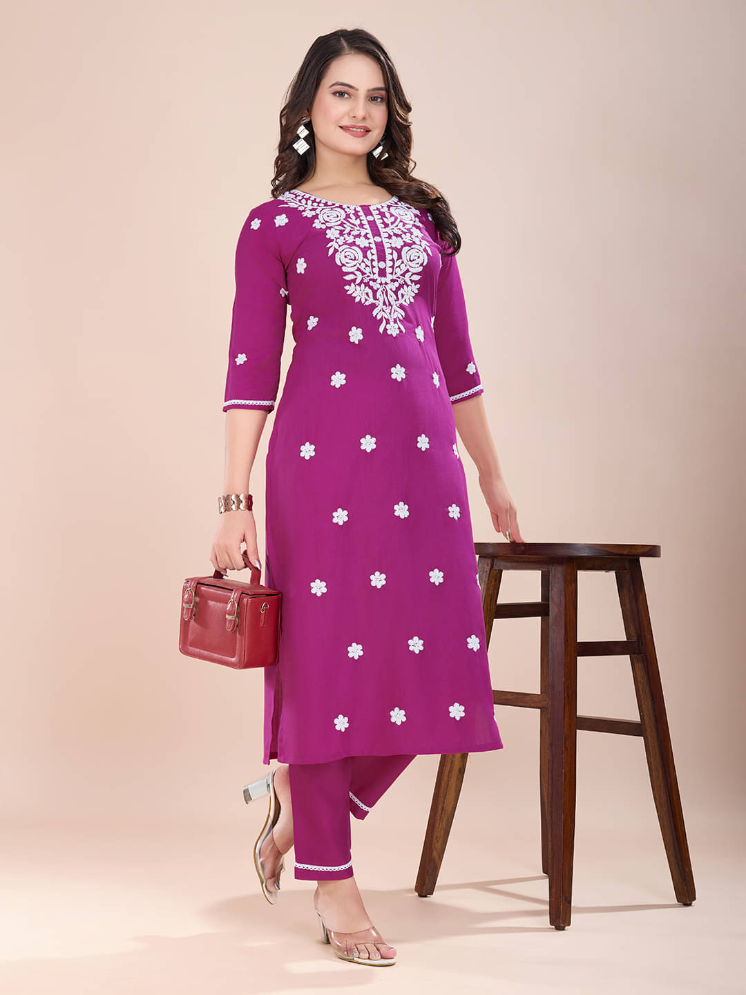 Parastri Rayon Embroidered Kurti With Pants Women's Stitched Salwar Suit - Pink ( Pack of 1 ) Parastri Rayon Embroidered Kurti With Pants Women's Stitched Salwar Suit - Pink ( Pack of 1 )