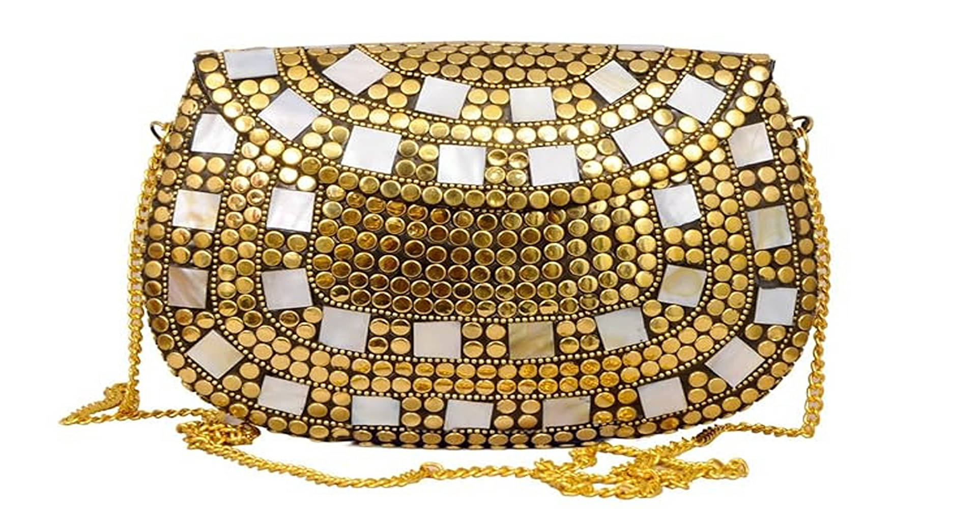     			Shakuntla Vintage Gold Metal Crossbody