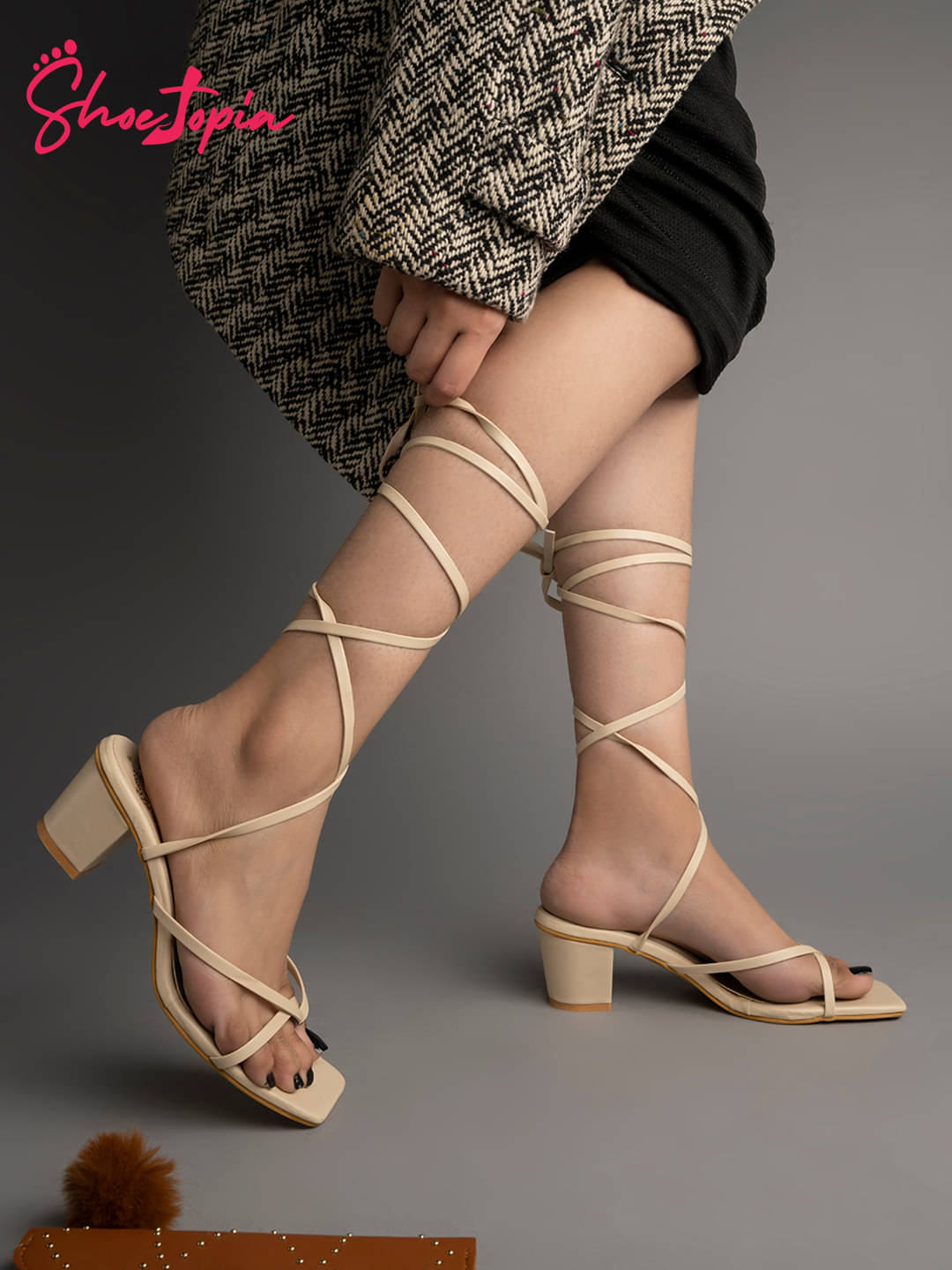     			Shoetopia Cream Women's Gladiators Heels