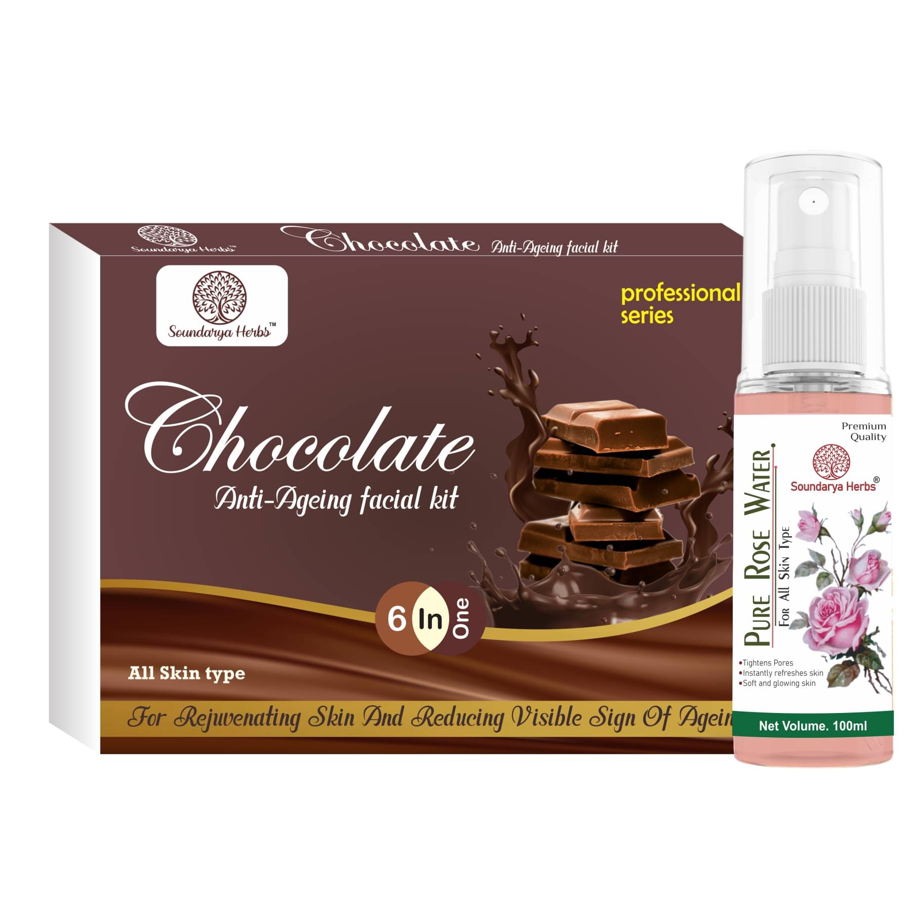     			Soundarya Herbs Chocolate Kit with Rose Water 3 Times Use Facial Kit For All Skin Type Chocolate 2 ( Pack of 2 )