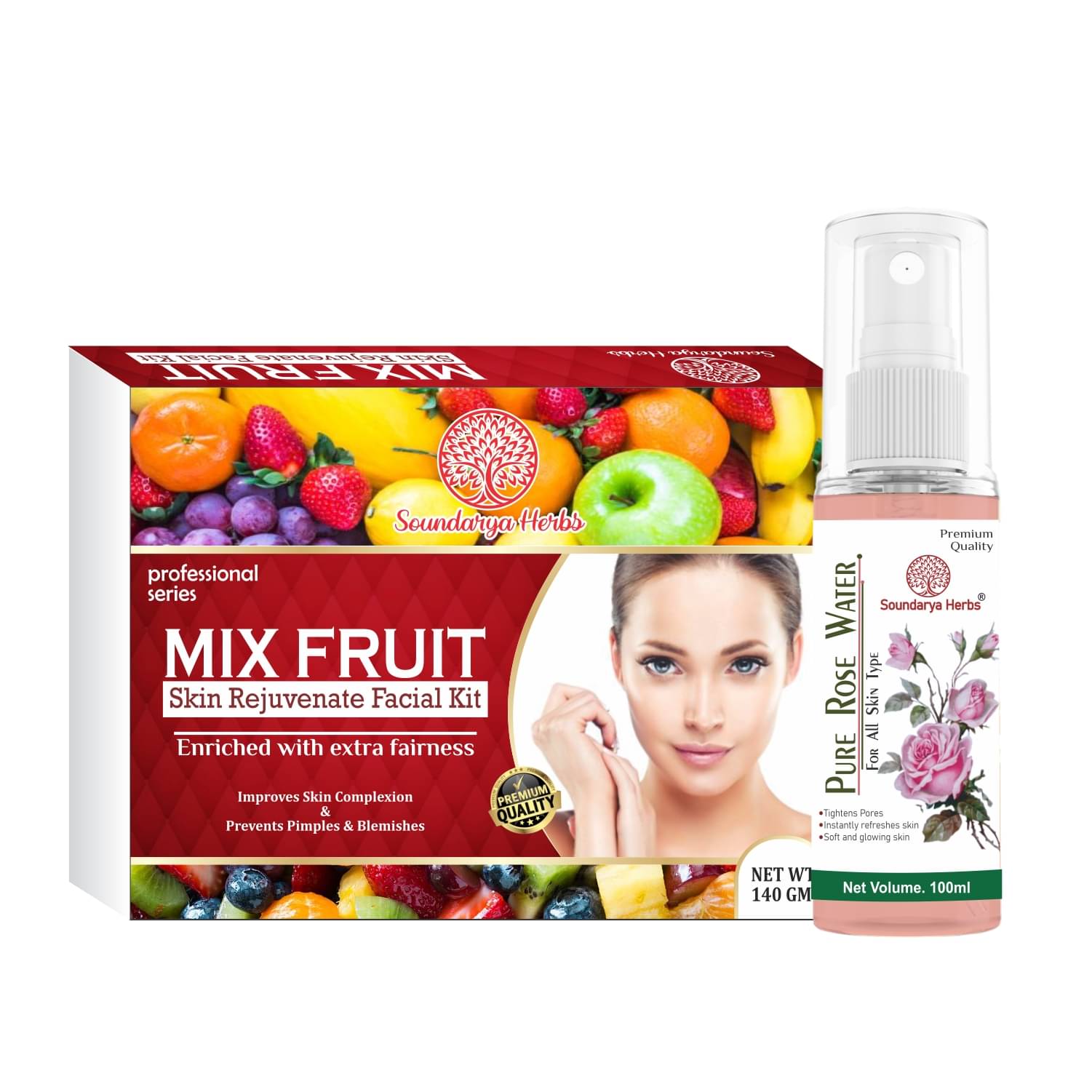     			Soundarya Herbs Mix Fruit Kit & Pure Rose water 3 Times Use Facial Kit For All Skin Type Fruit 2 ( Pack of 2 )