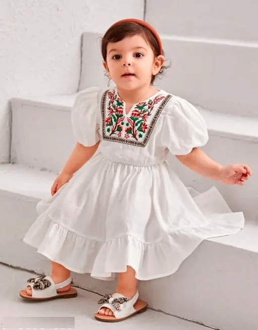 VELION Cotton Blend Frock For Baby Girls ( Pack of 1 , White )