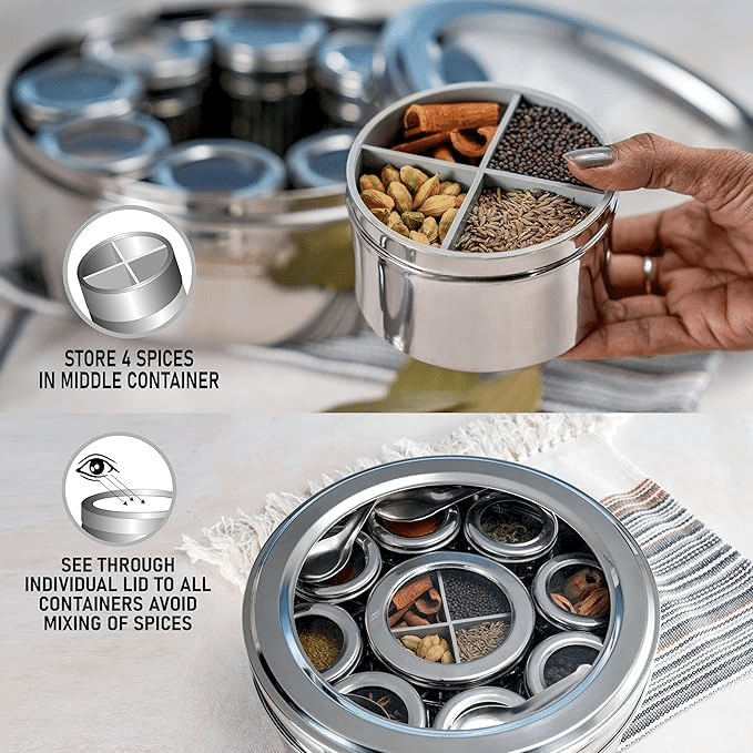     			Visaxmi 12 in 1 Masala Box Steel Silver Spice Container ( Set of 1 )