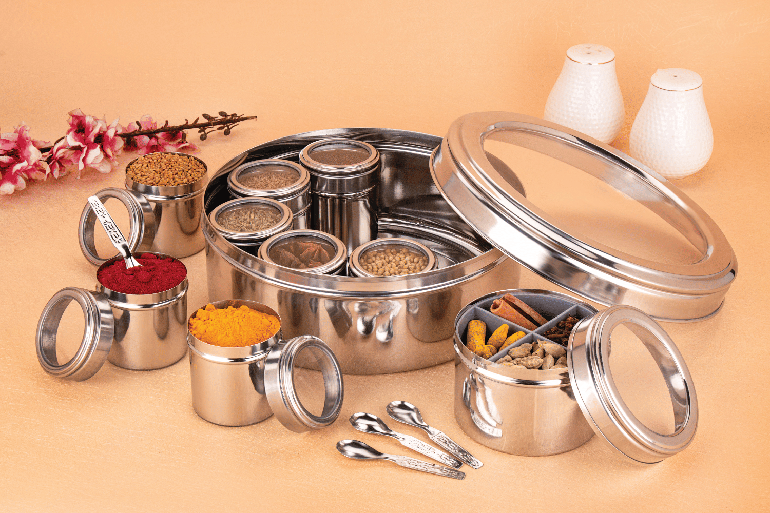     			Visaxmi 12 in 1 Masala Dabba Steel Silver Spice Container ( Set of 1 )