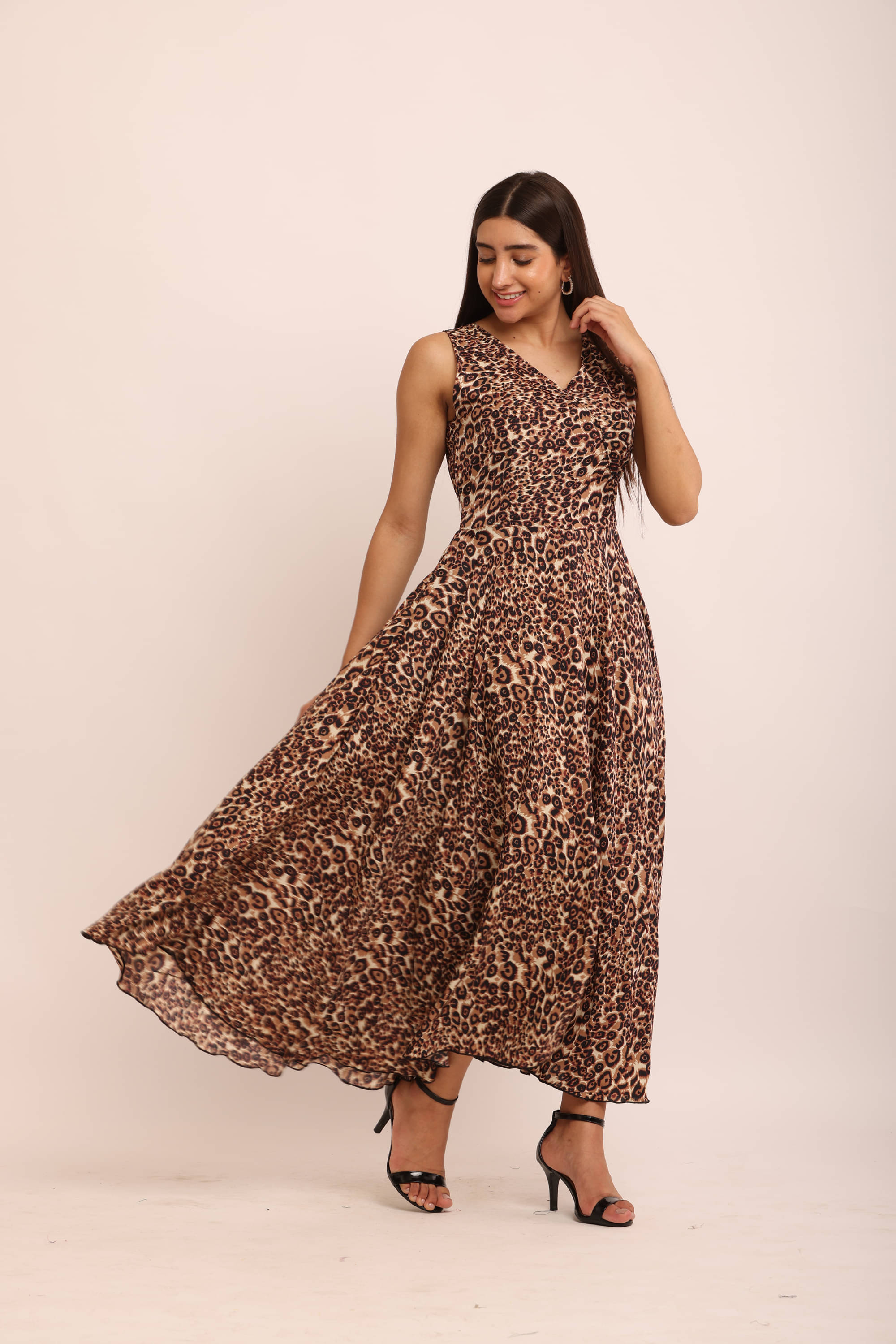 angad tewatia Women Crepe Printed Fit & Flare Dress ( Nude ) angad tewatia Women Crepe Printed Fit & Flare Dress ( Nude )