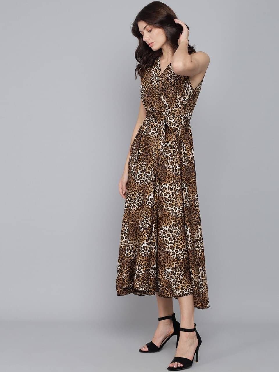     			angad tewatia Women Crepe Printed Fit & Flare Dress ( Brown )