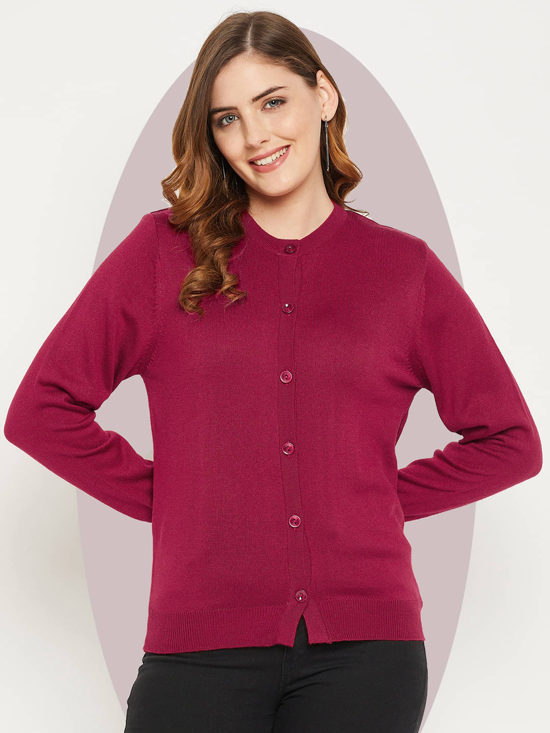 zigo Women Acro Wool Round Neck Cardigan ( Pink )     			zigo Women Acro Wool Round Neck Cardigan ( Pink )