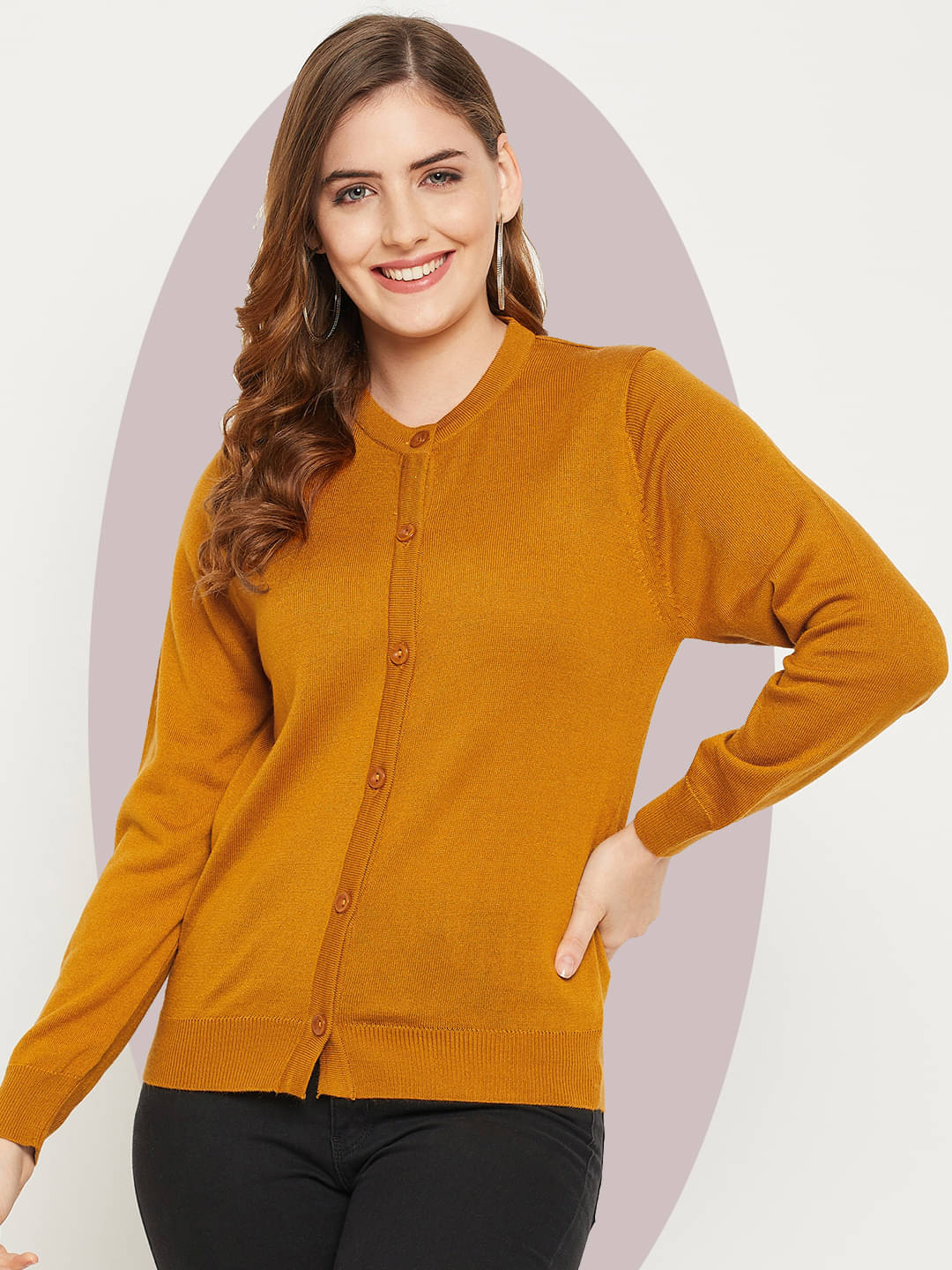 zigo Acro Wool Round Neck Women's Buttoned Cardigans - Yellow (Pack of 1) zigo Acro Wool Round Neck Women's Buttoned Cardigans - Yellow (Pack of 1)
