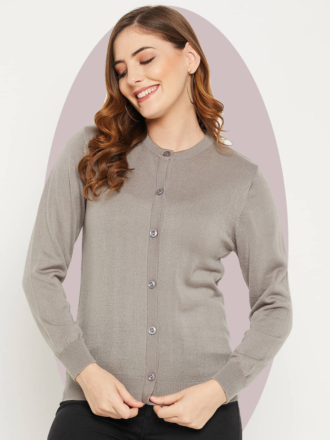     			zigo Acro Wool Round Neck Women's Buttoned Cardigans - Grey (Pack of 1)