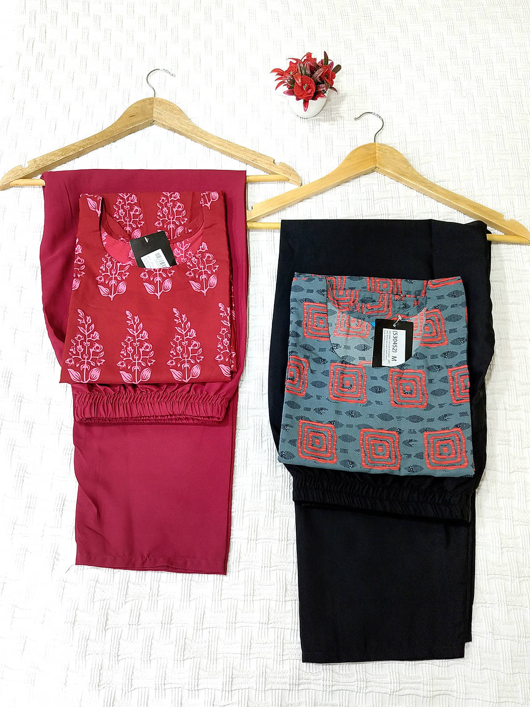     			1 Stop Fashion Crepe Printed Kurti With Pants Women's Stitched Salwar Suit - Red ( Pack of 2 )
