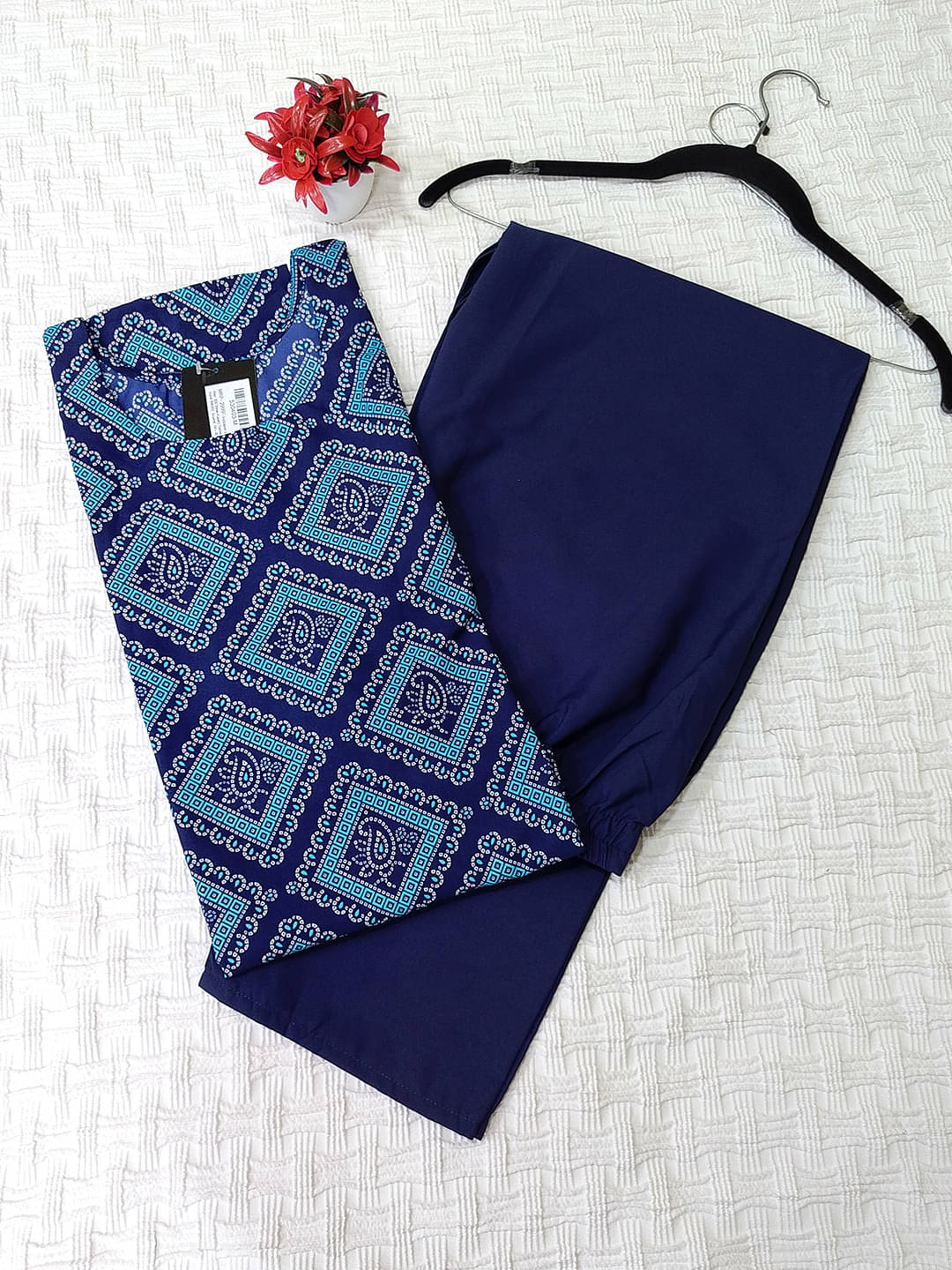     			1 Stop Fashion Crepe Printed Kurti With Pants Women's Stitched Salwar Suit - Blue ( Pack of 1 )