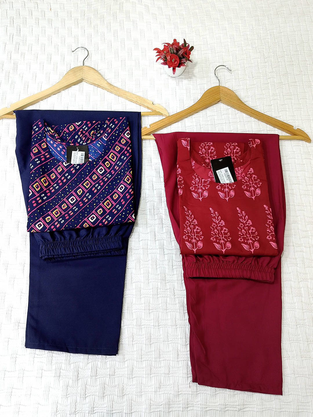 1 Stop Fashion Crepe Printed Kurti With Pants Women's Stitched Salwar Suit - Blue ( Pack of 2 ) 1 Stop Fashion Crepe Printed Kurti With Pants Women's Stitched Salwar Suit - Blue ( Pack of 2 )