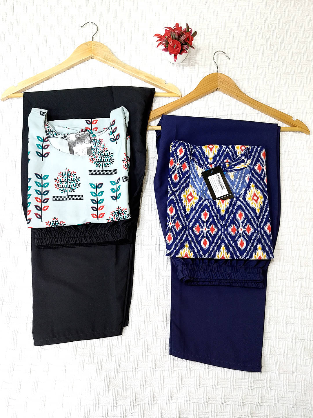     			1 Stop Fashion Crepe Printed Kurti With Pants Women's Stitched Salwar Suit - Grey ( Pack of 2 )