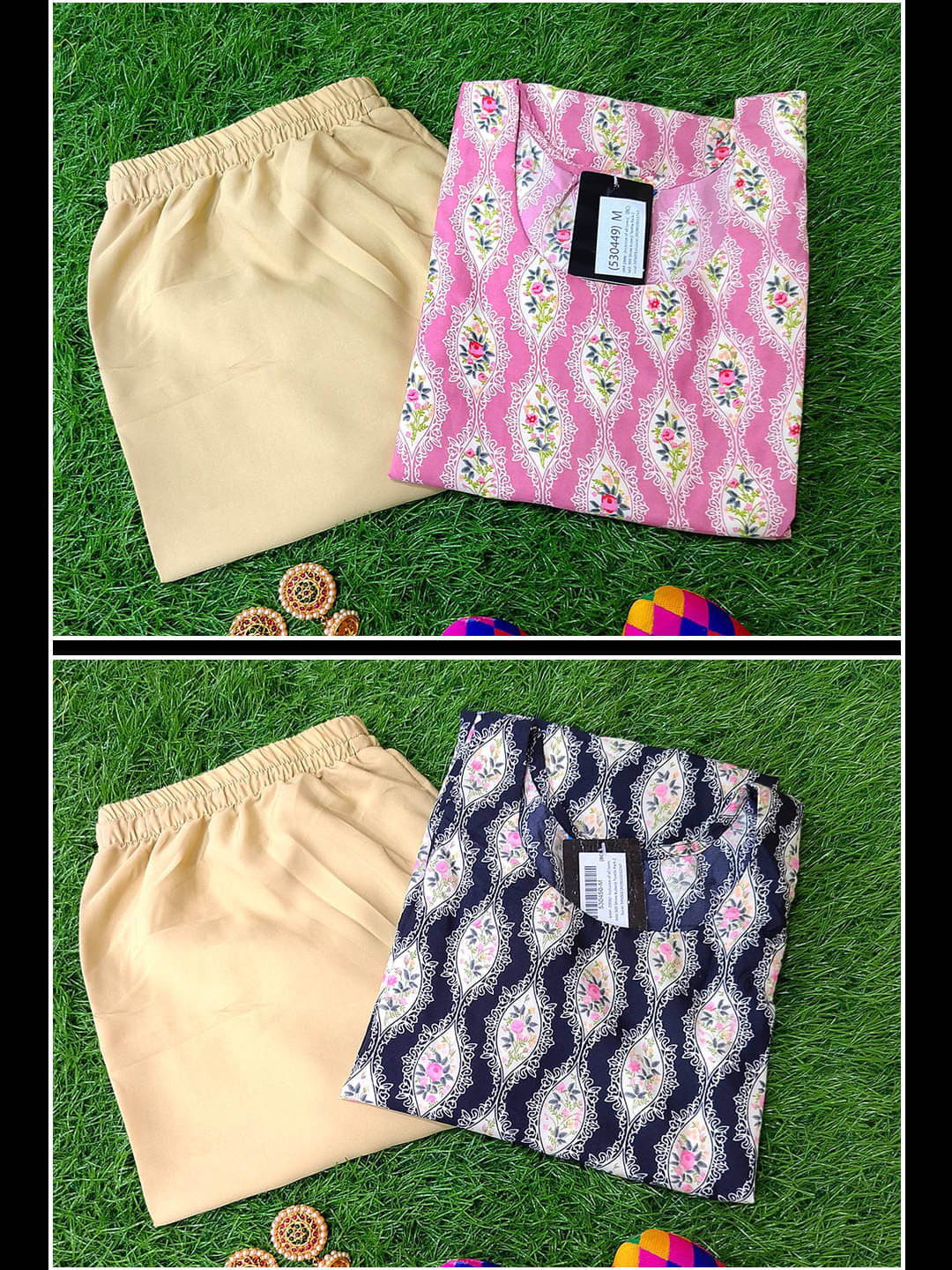     			1 Stop Fashion Crepe Printed Kurti With Pants Women's Stitched Salwar Suit - Peach ( Pack of 2 )