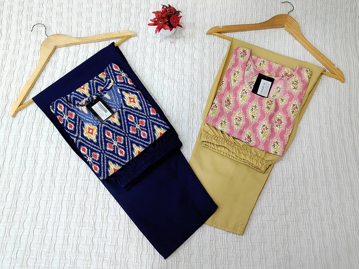     			1 Stop Fashion Crepe Printed Kurti With Pants Women's Stitched Salwar Suit - Navy Blue ( Pack of 2 )