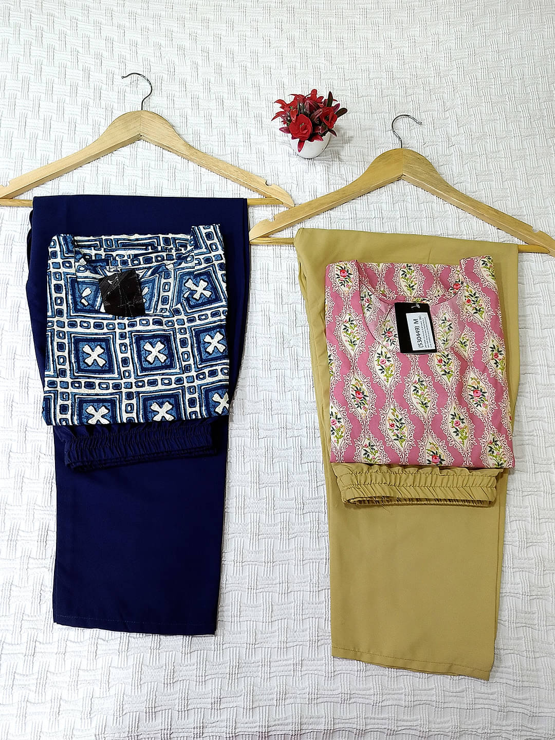     			1 Stop Fashion Crepe Printed Kurti With Pants Women's Stitched Salwar Suit - Navy Blue ( Pack of 2 )