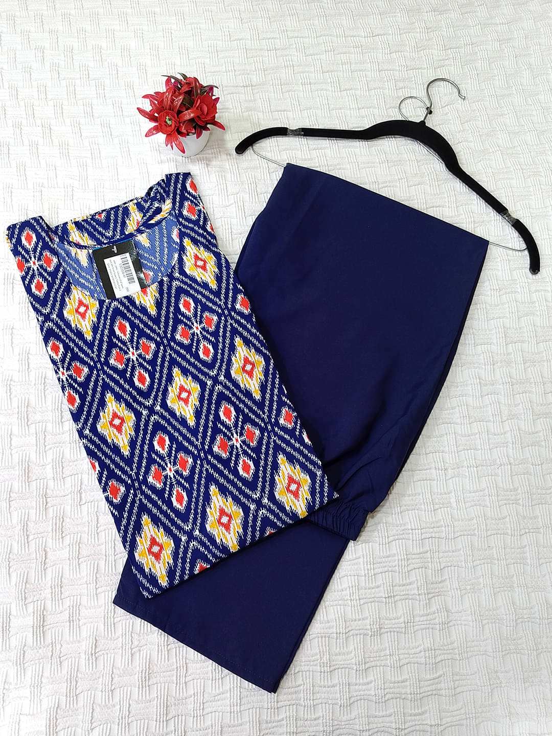 1 Stop Fashion Crepe Printed Kurti With Pants Women's Stitched Salwar Suit - Navy Blue ( Pack of 1 ) 1 Stop Fashion Crepe Printed Kurti With Pants Women's Stitched Salwar Suit - Navy Blue ( Pack of 1 )