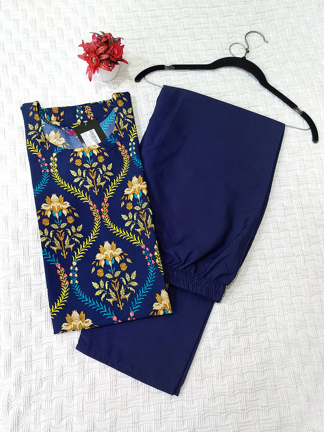 1 Stop Fashion Crepe Printed Kurti With Pants Women's Stitched Salwar Suit - Blue ( Pack of 1 ) 1 Stop Fashion Crepe Printed Kurti With Pants Women's Stitched Salwar Suit - Blue ( Pack of 1 )