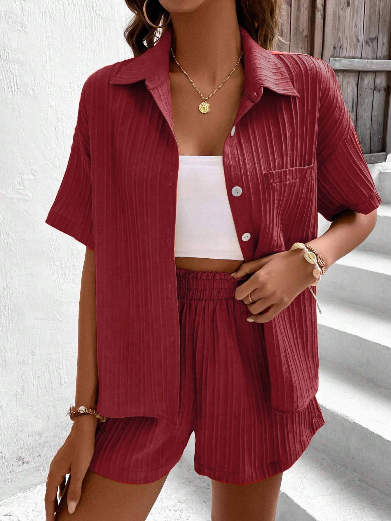     			AAPSKA Women Striped Shirt With Shorts Co-Ord Set ( Maroon )