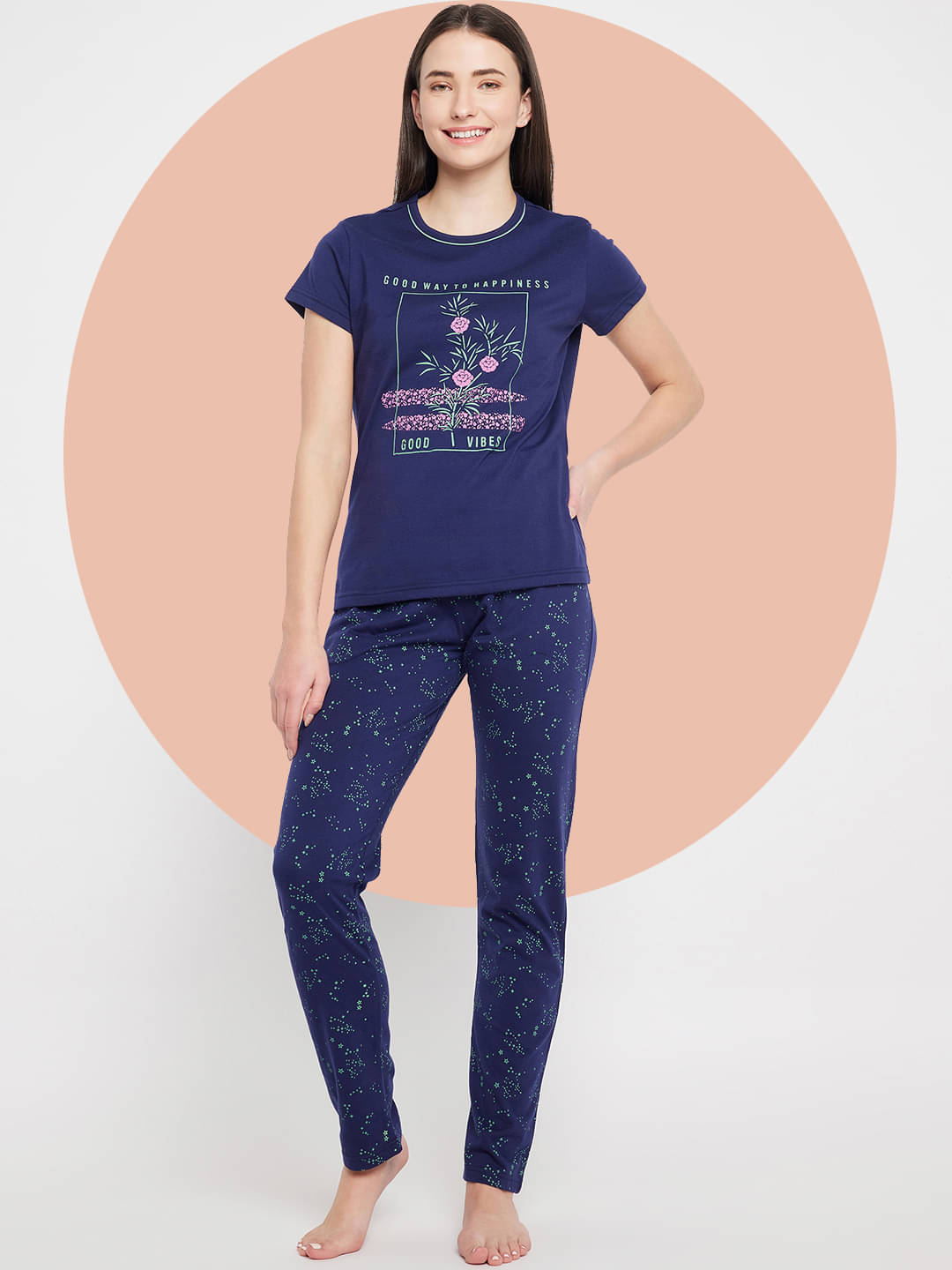     			BELLAFINO Navy Cotton Blend Women's Nightwear Nightsuit Sets ( Pack of 1 )