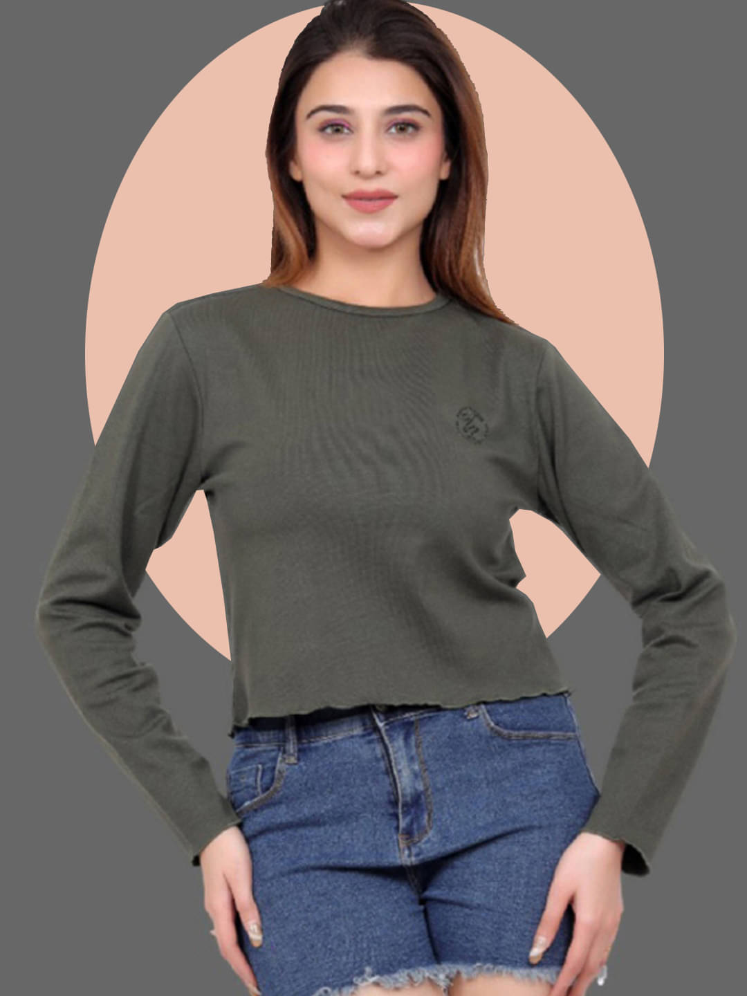 BELLAFINO Women's Cotton Blend Regular Top ( Olive ) BELLAFINO Women's Cotton Blend Regular Top ( Olive )