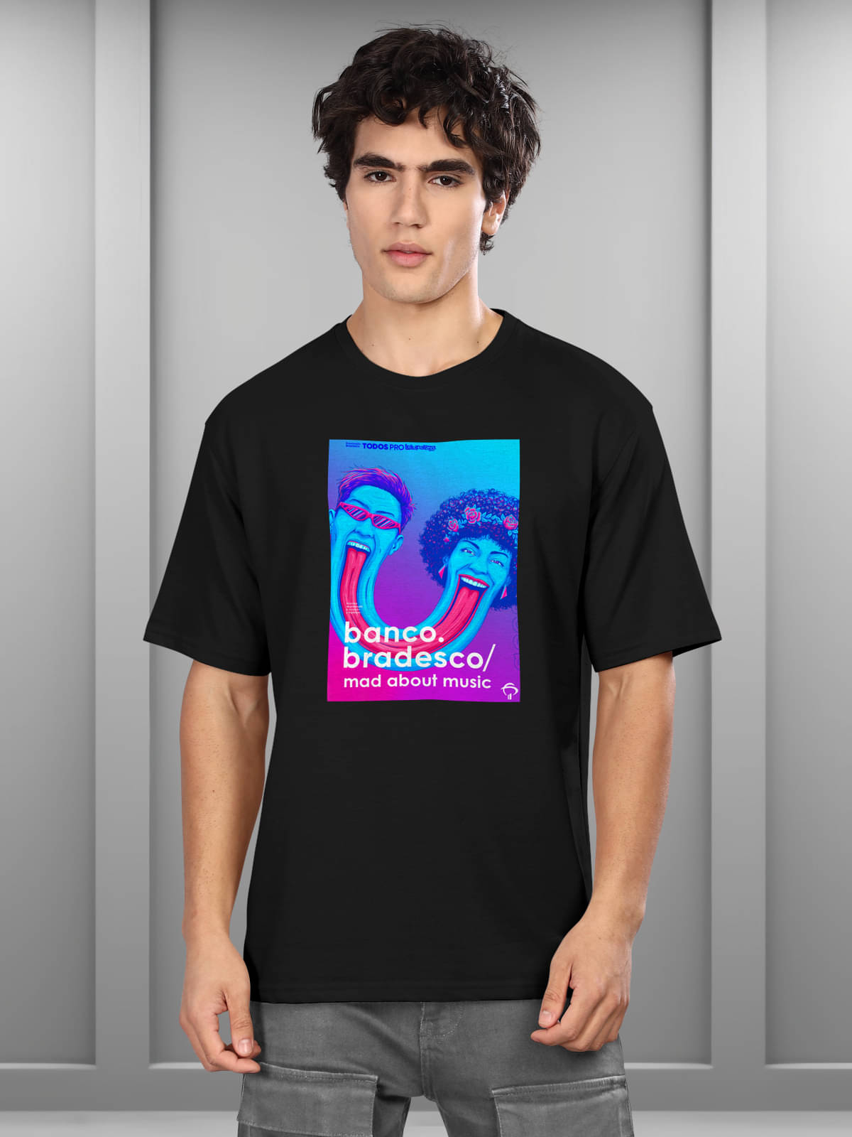 BULLMER Cotton Blend Oversized Fit Printed Half Sleeves Men's Round T-Shirt - Black ( Pack of 1 ) BULLMER Cotton Blend Oversized Fit Printed Half Sleeves Men's Round T-Shirt - Black ( Pack of 1 )