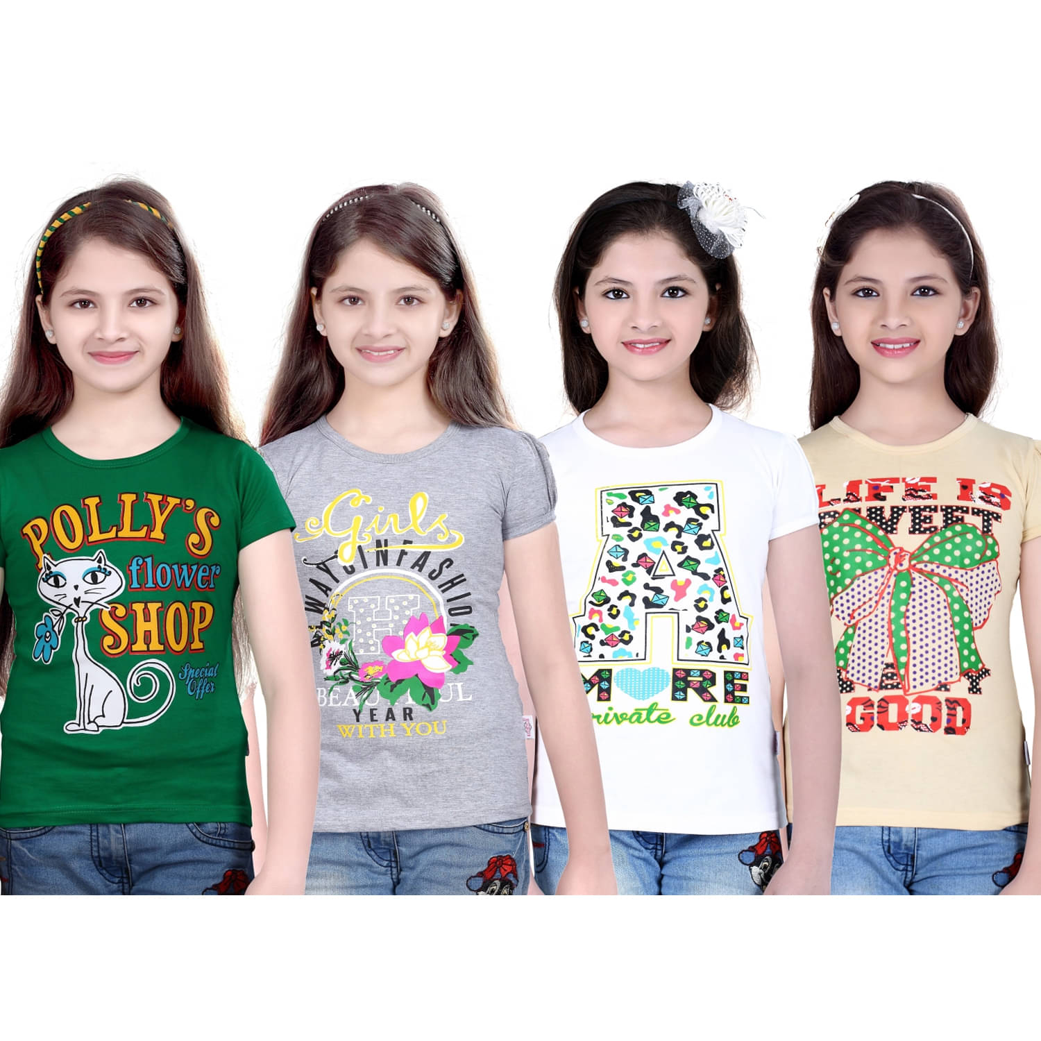     			CRT Enterprises Pack of 4 Girls Cotton T-Shirt ( Multicolor )