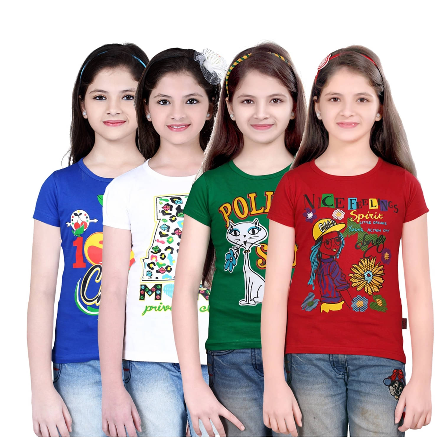     			CRT Enterprises Pack of 4 Girls Cotton T-Shirt ( Multicolor )