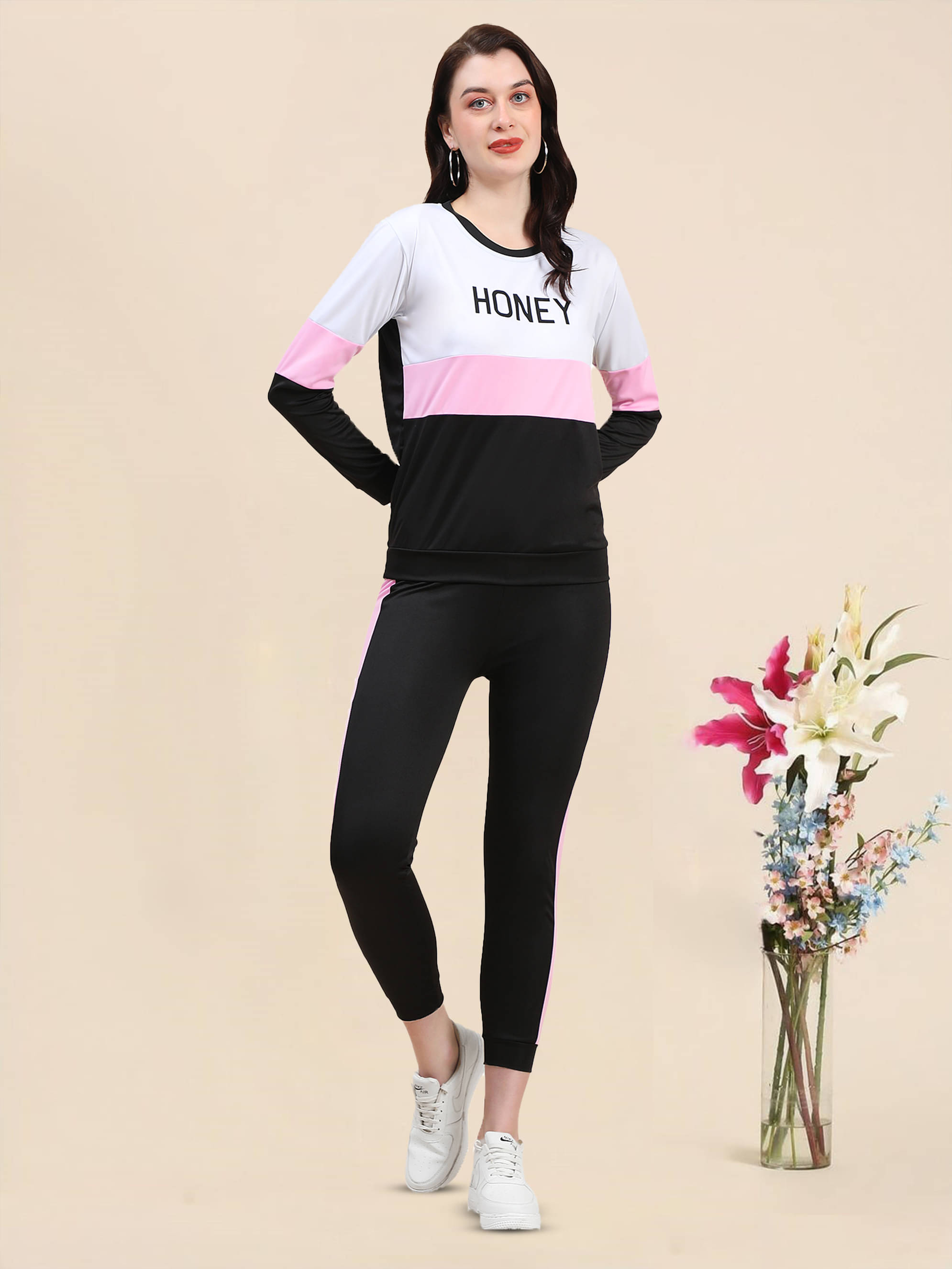     			DTR FASHION Pink Cotton Blend Printed Tracksuit - Pack of 1