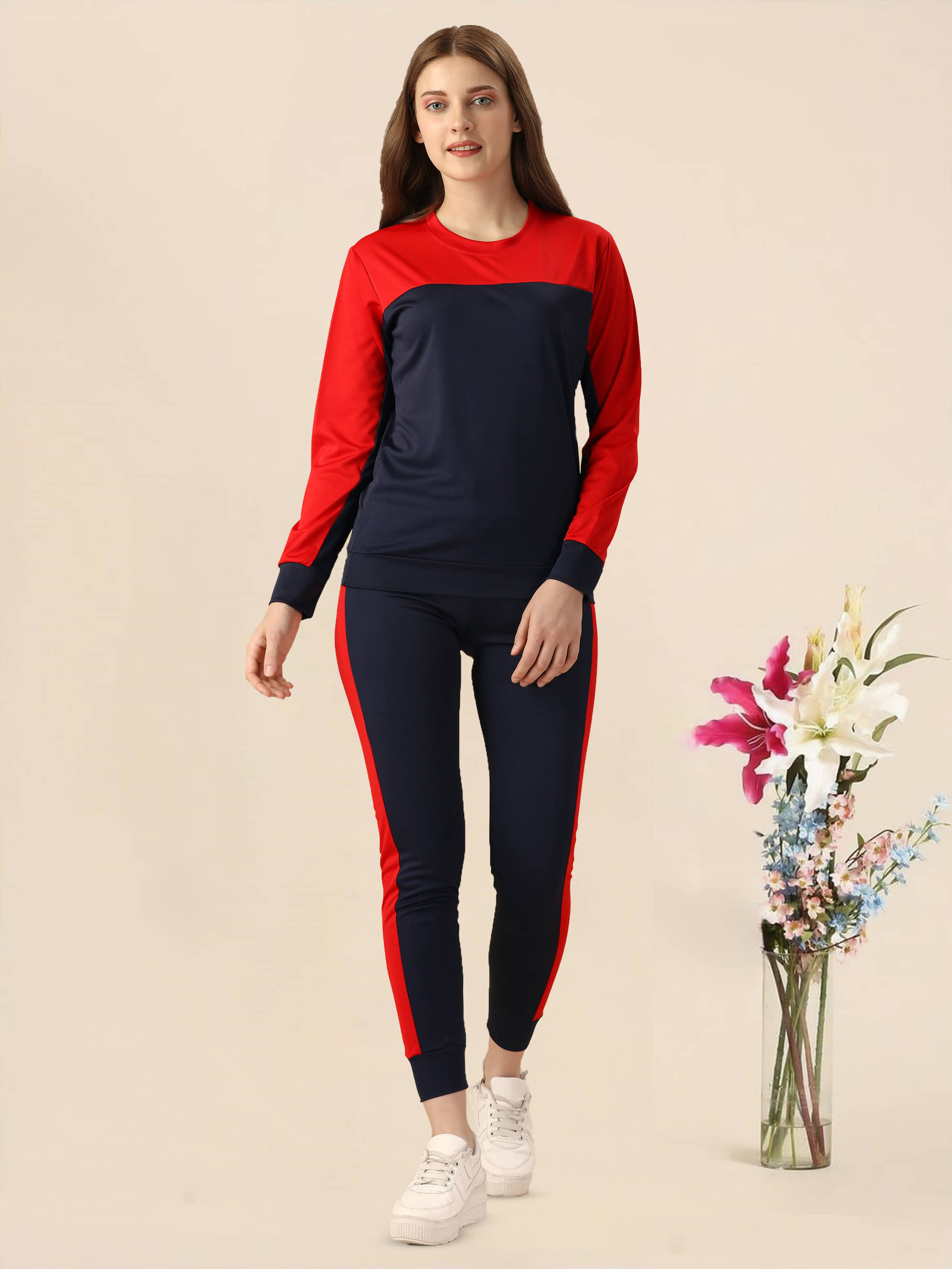    			DTR FASHION Red Cotton Blend Striped Tracksuit - Pack of 1
