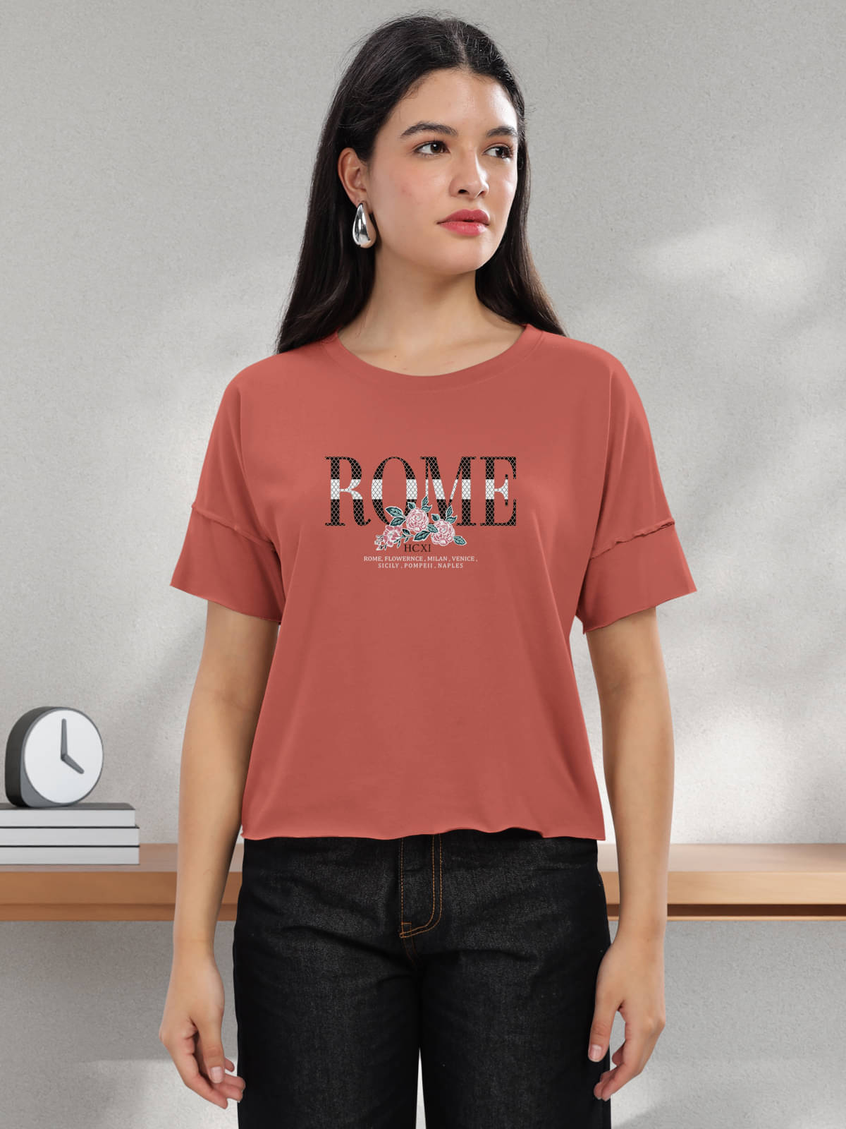 HELLCAT Women Cotton Blend Printed Regular Fit Round Neck T-Shirt ( Red ) HELLCAT Women Cotton Blend Printed Regular Fit Round Neck T-Shirt ( Red )