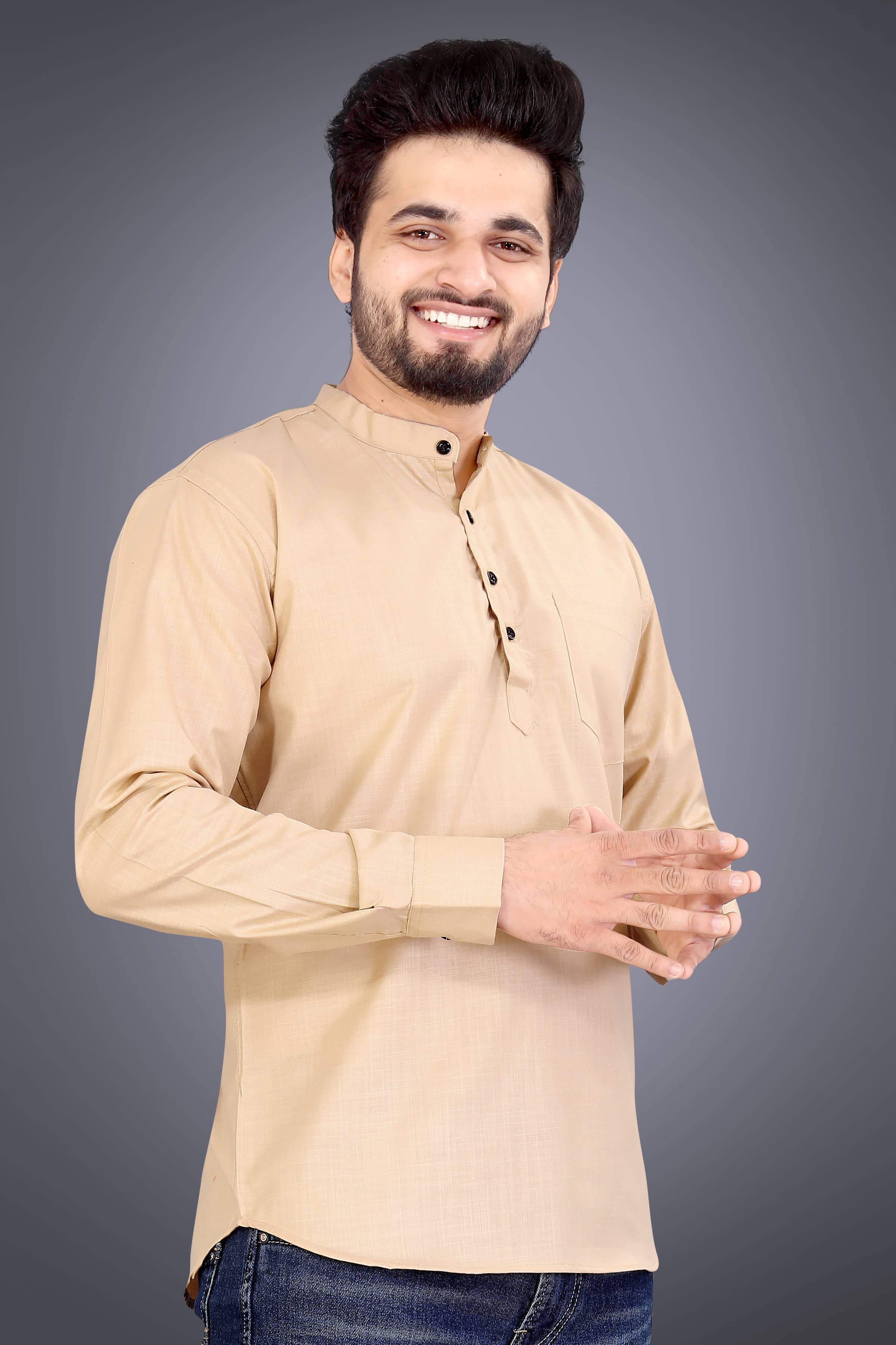 Nofilter Cotton Blend Plain Regular Kurta For Men ( Beige ) - Kurtas & Kurta Sets | Buy online on ZillyBuy