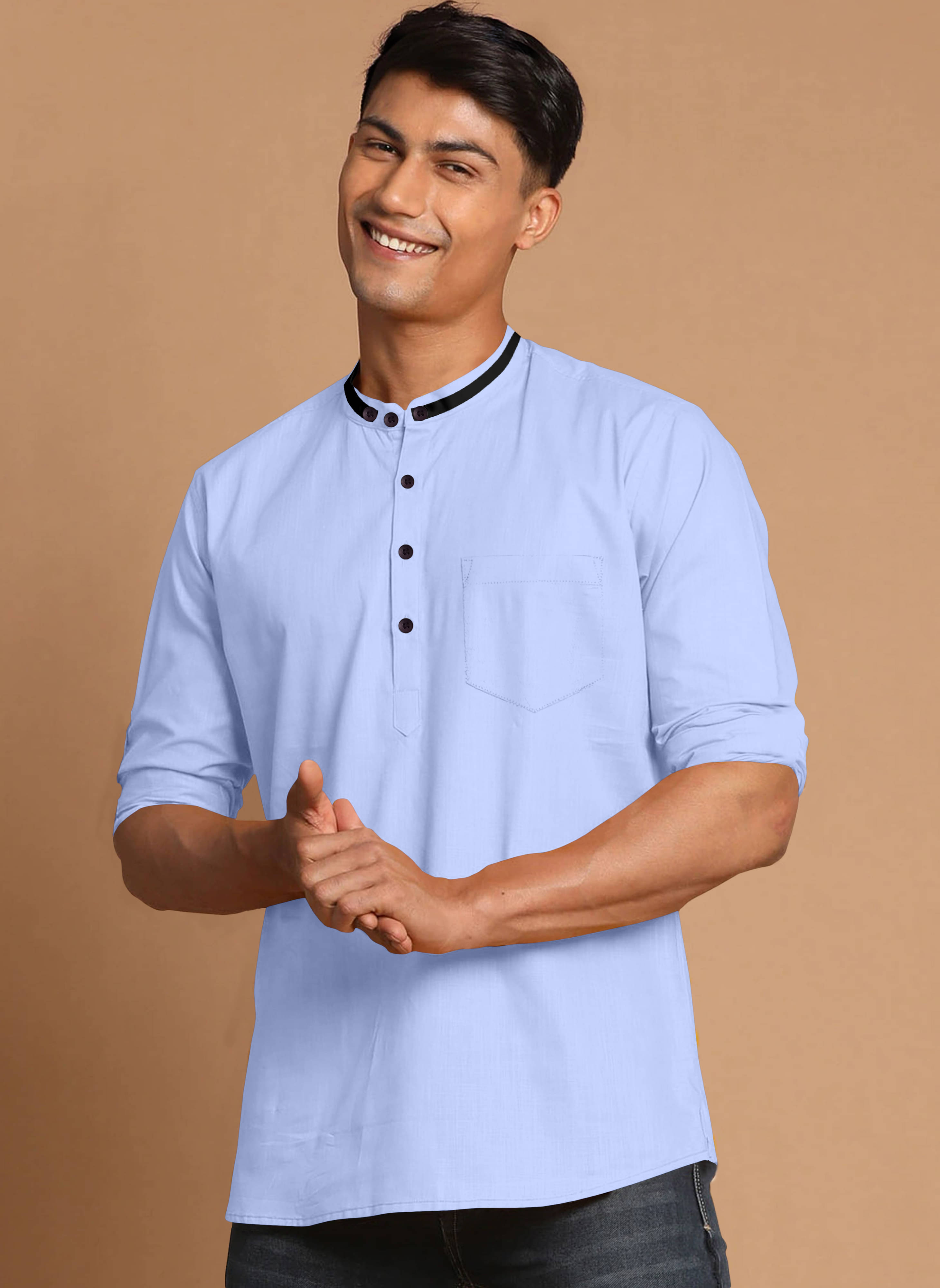 Nofilter Light Blue Cotton Blend Men's Regular Kurta ( Pack of 1 ) Nofilter Light Blue Cotton Blend Men's Regular Kurta ( Pack of 1 )