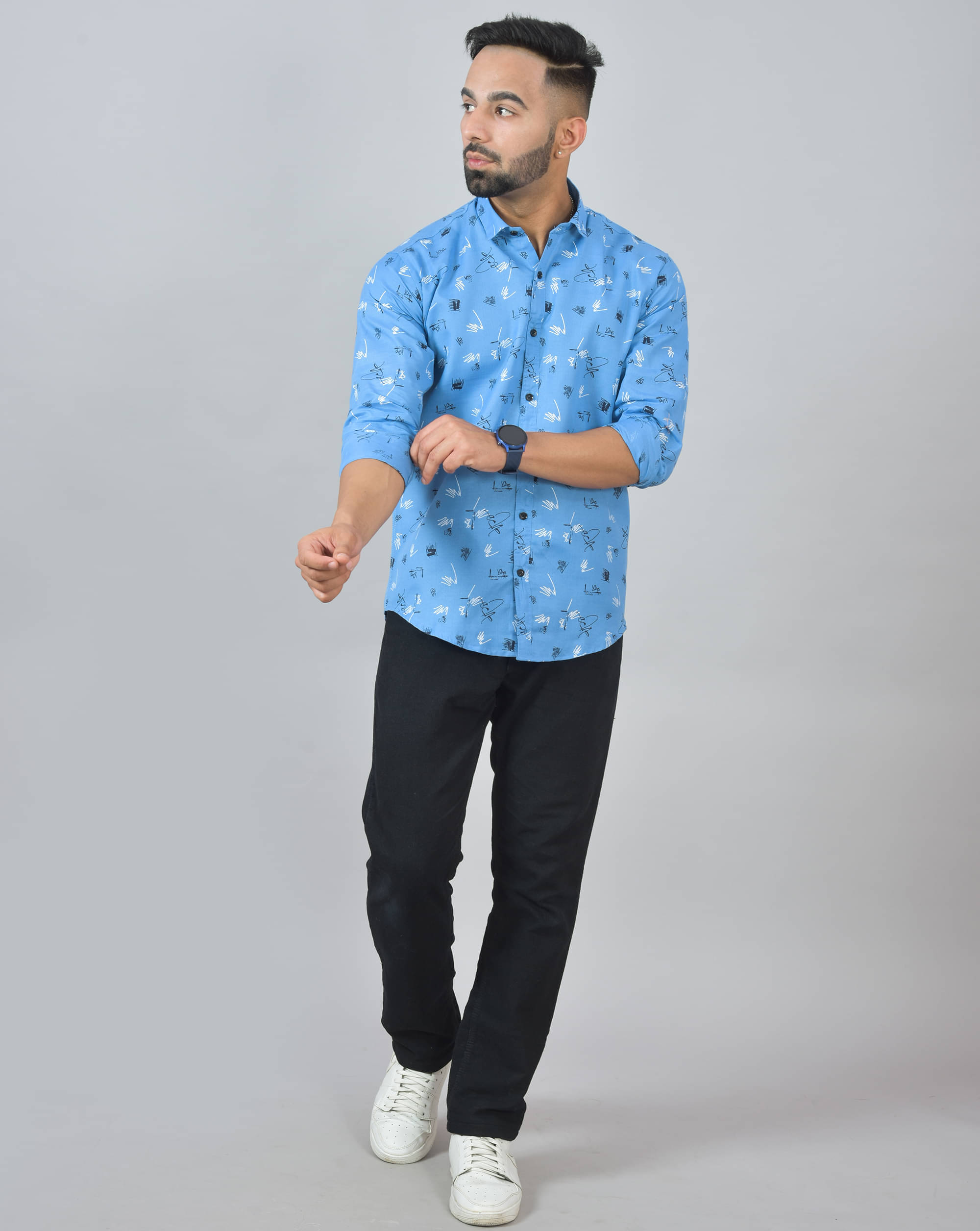     			S-LINE 100% Cotton Slim Fit Printed Full Sleeves Men's Casual Shirt - Light Blue ( Pack of 1 )