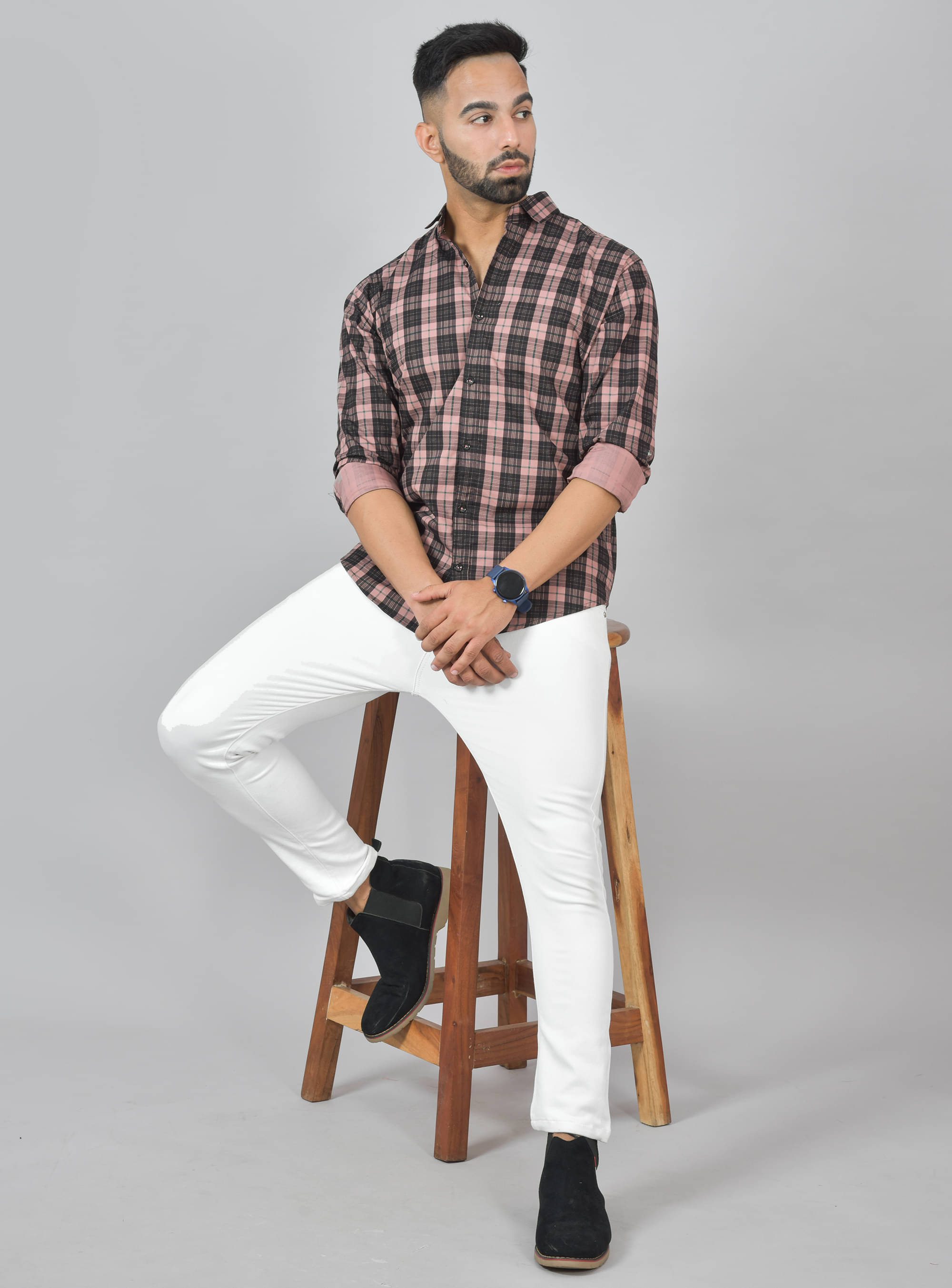    			S-LINE 100% Cotton Slim Fit Checks Full Sleeves Men's Casual Shirt - Peach ( Pack of 1 )