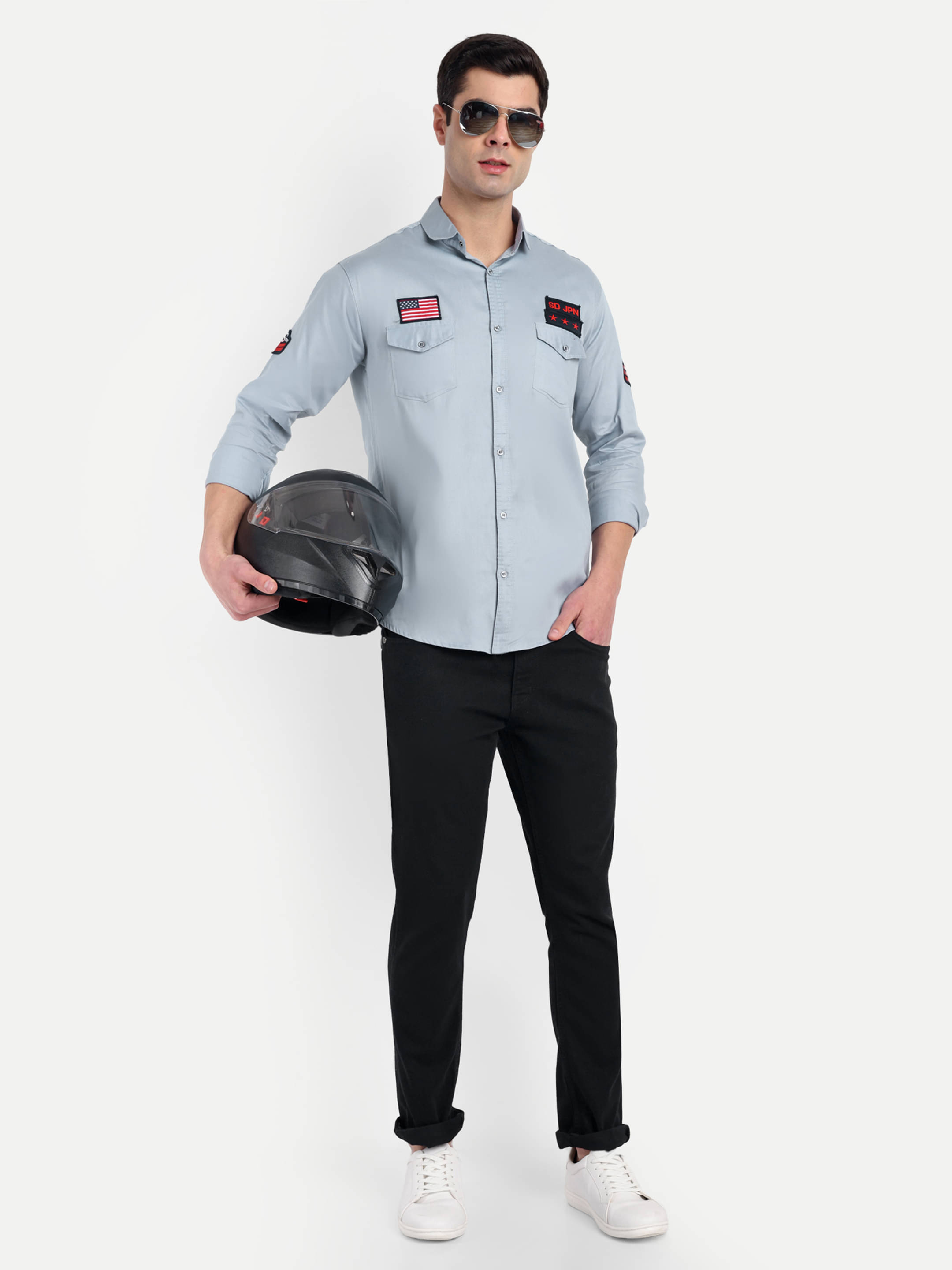     			S-LINE 100% Cotton Slim Fit Self Design Full Sleeves Men's Casual Shirt - Grey ( Pack of 1 )