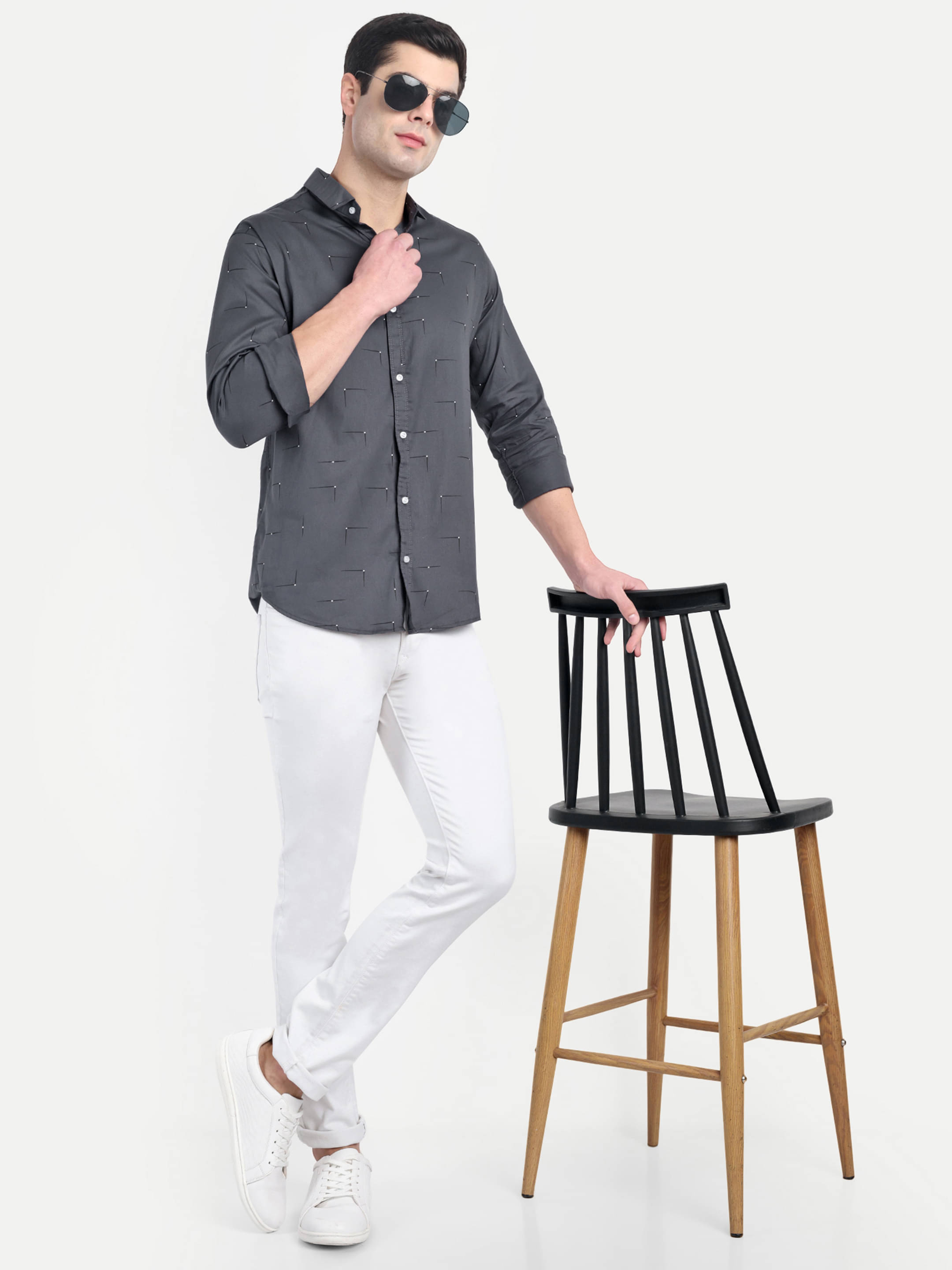 S-LINE 100% Cotton Slim Fit Printed Full Sleeves Men's Casual Shirt - Grey ( Pack of 1 ) S-LINE 100% Cotton Slim Fit Printed Full Sleeves Men's Casual Shirt - Grey ( Pack of 1 )
