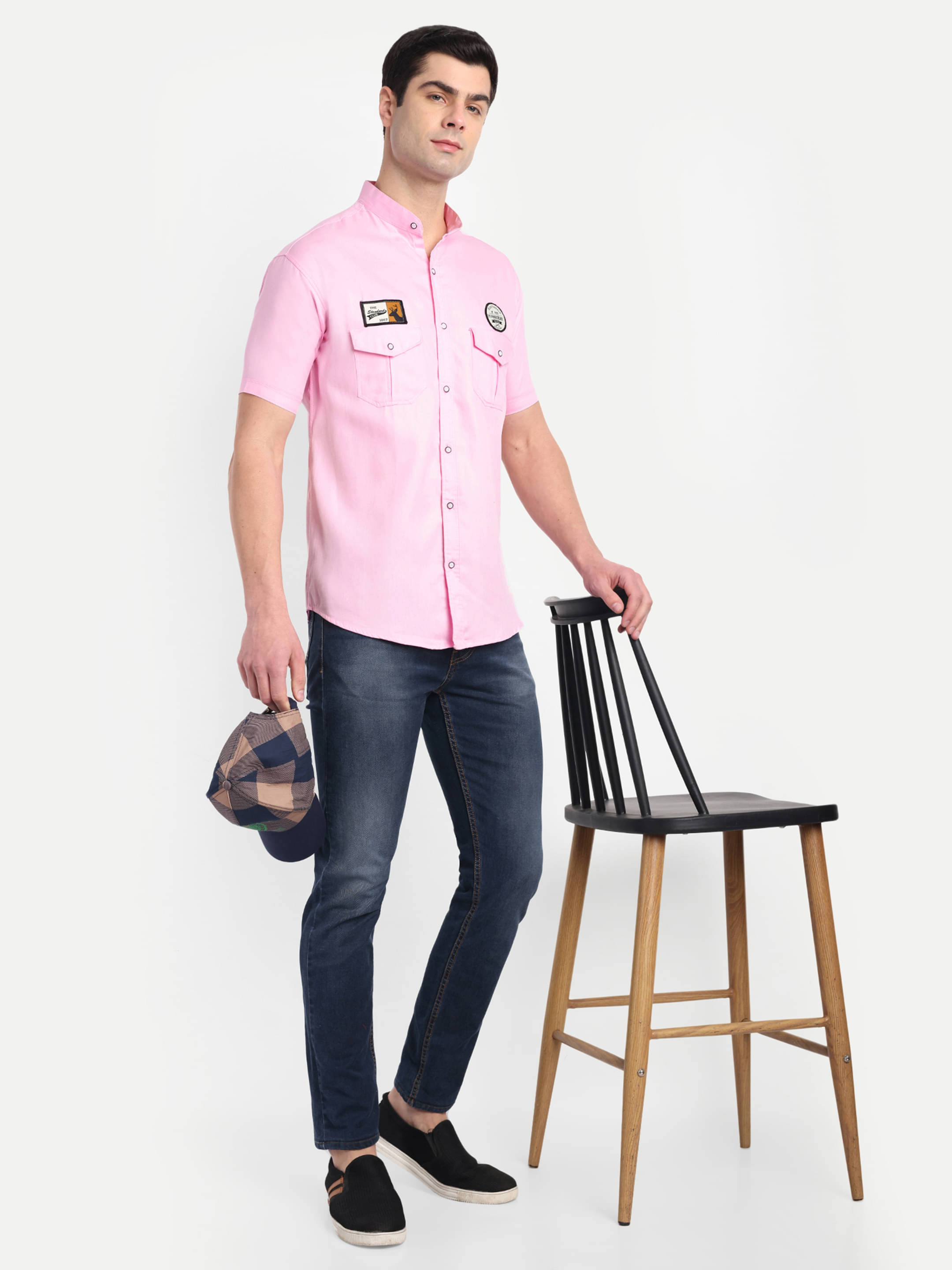     			S-LINE 100% Cotton Slim Fit Self Design Half Sleeves Men's Casual Shirt - Pink ( Pack of 1 )