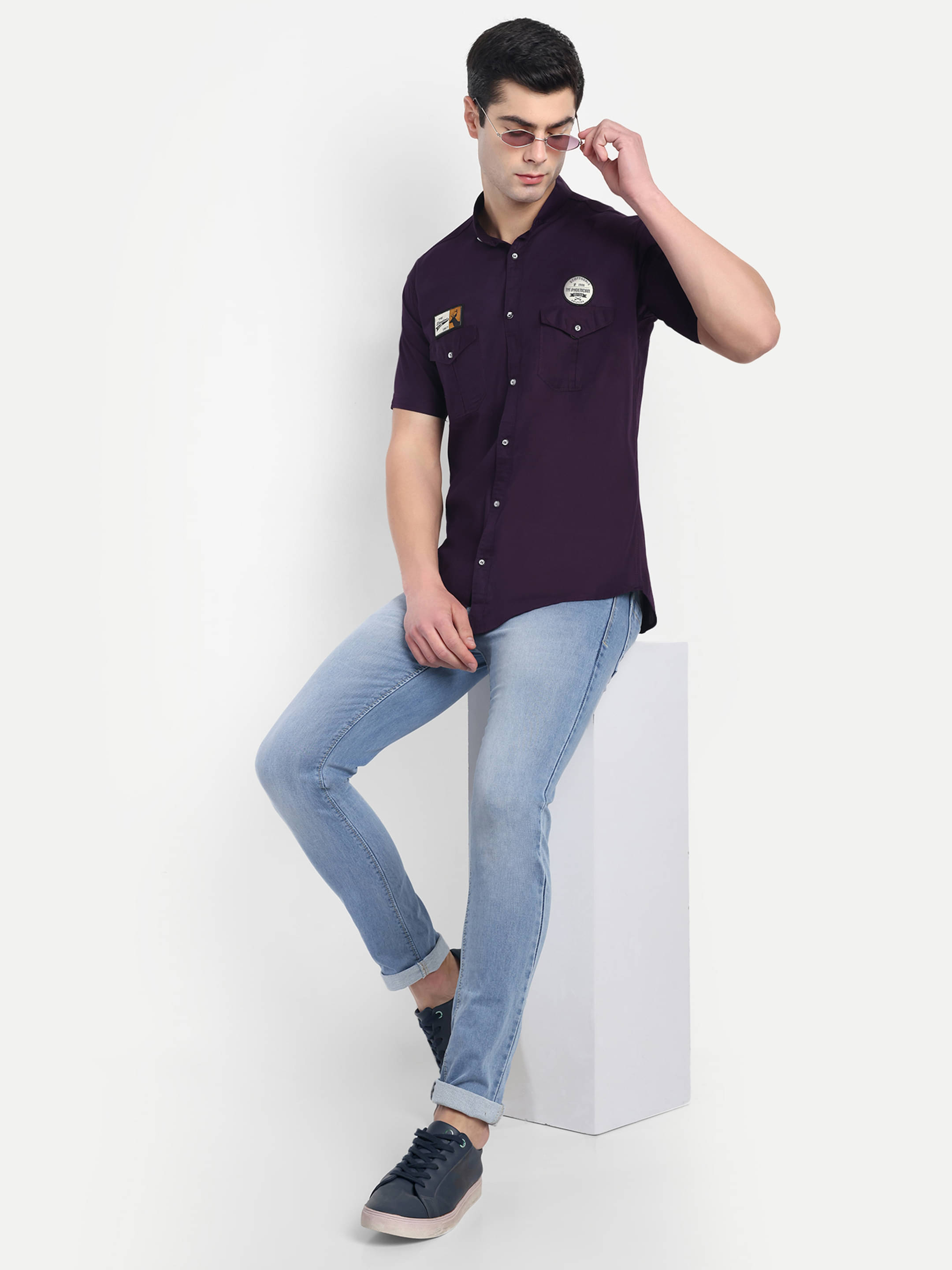 S-LINE 100% Cotton Slim Fit Self Design Half Sleeves Men's Casual Shirt - Purple ( Pack of 1 ) S-LINE 100% Cotton Slim Fit Self Design Half Sleeves Men's Casual Shirt - Purple ( Pack of 1 )