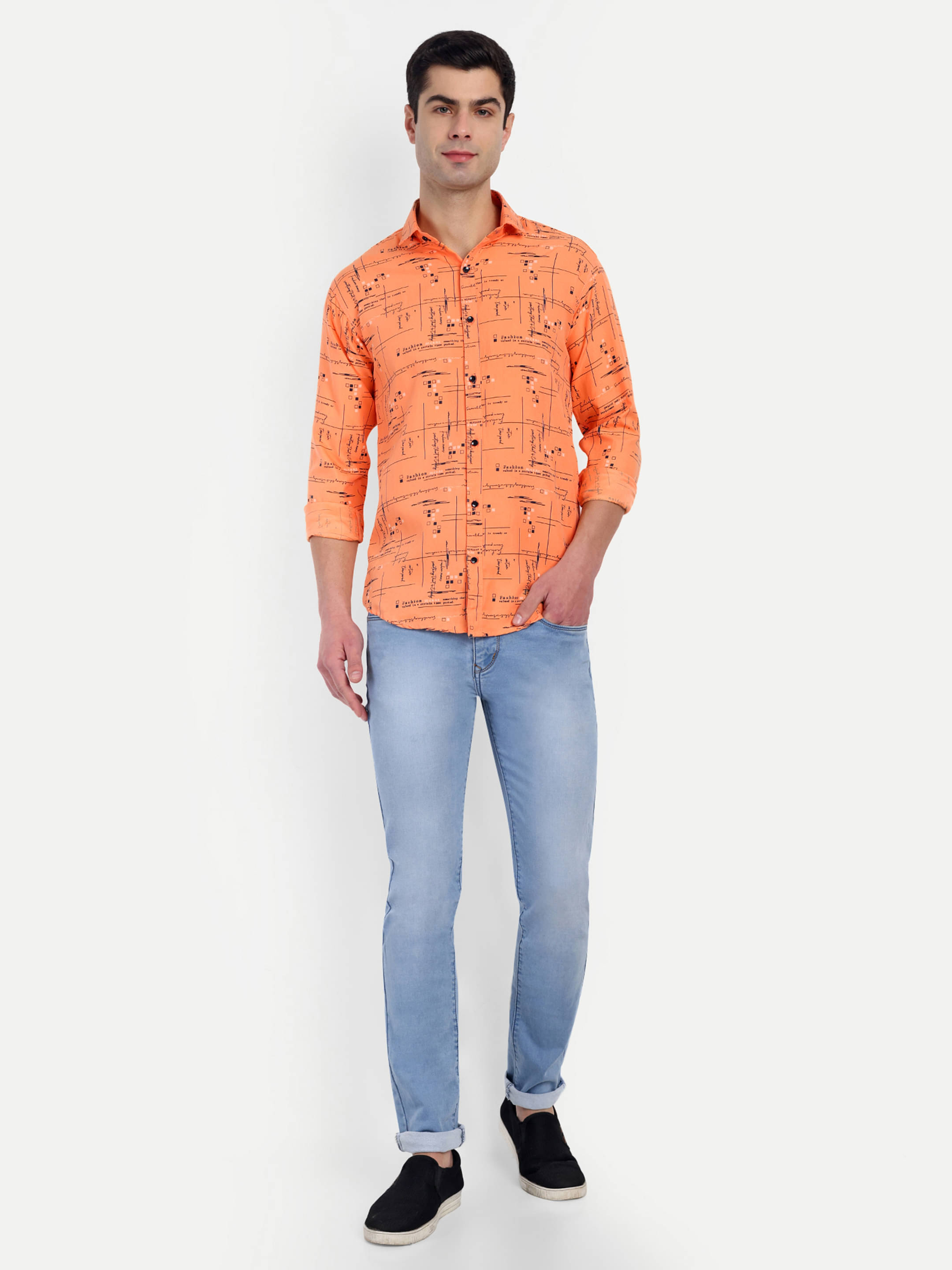     			S-LINE 100% Cotton Slim Fit Printed Full Sleeves Men's Casual Shirt - Orange ( Pack of 1 )