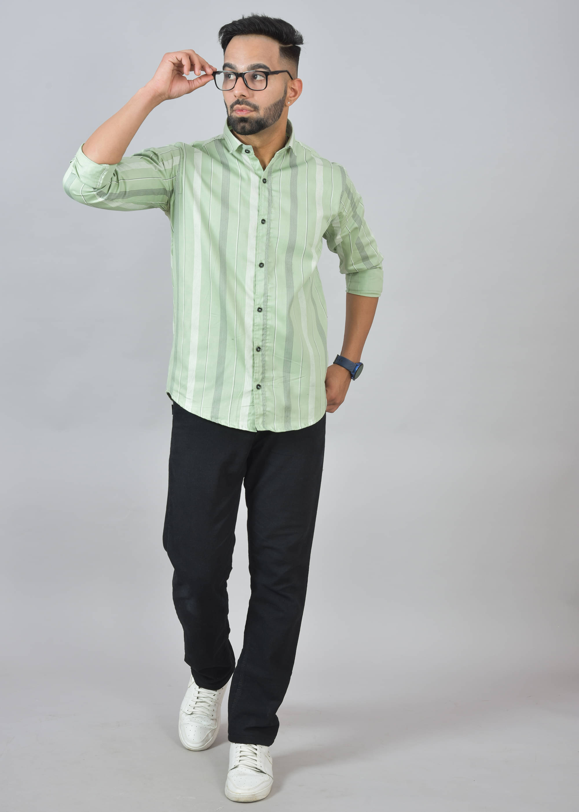     			S-LINE 100% Cotton Slim Fit Striped Full Sleeves Men's Casual Shirt - Green ( Pack of 1 )