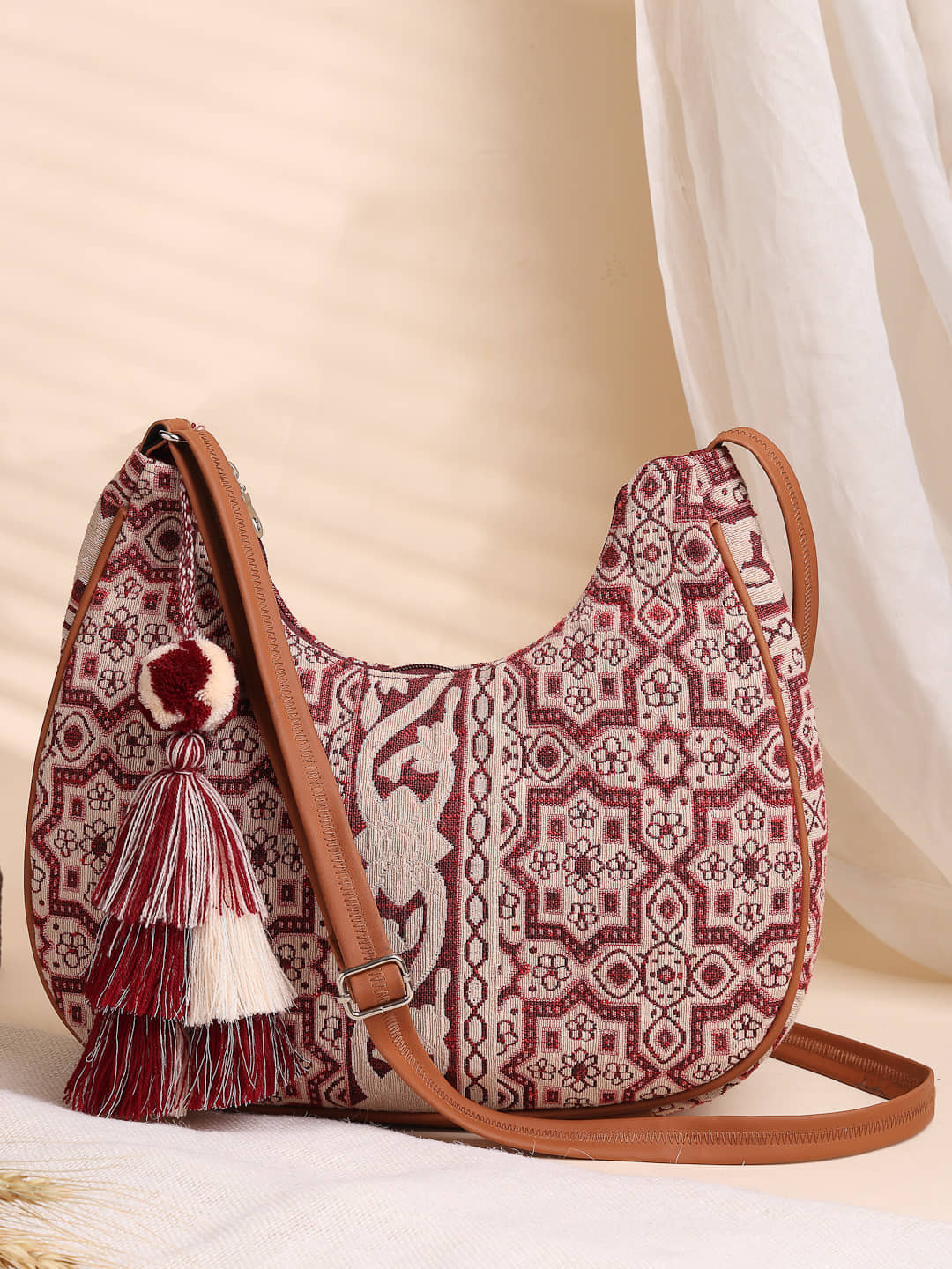 Anekaant Sling Bag Cotton Set of 1 ( Wine ) - Handbags | Buy online on ZillyBuy