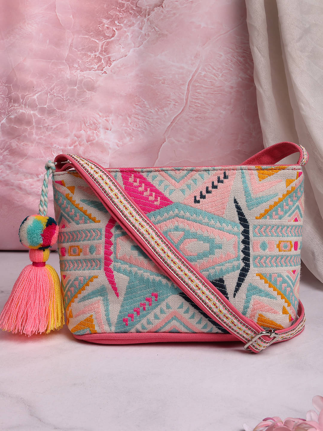     			Anekaant Sling Bag Cotton Set of 1 ( Pink )