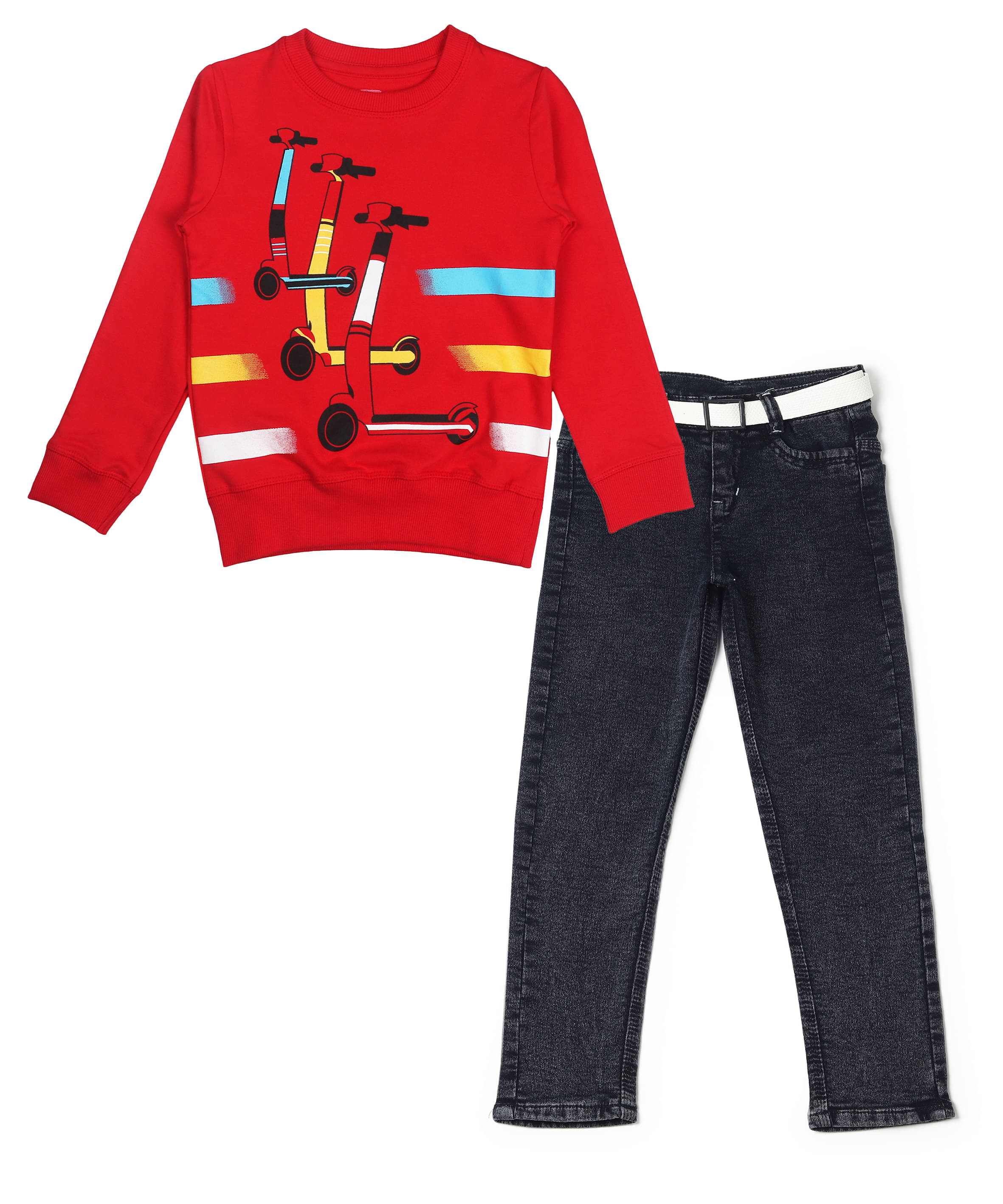     			Arshia Fashions Pack of 1 Boys Denim T-Shirt & Pants Set ( Red )