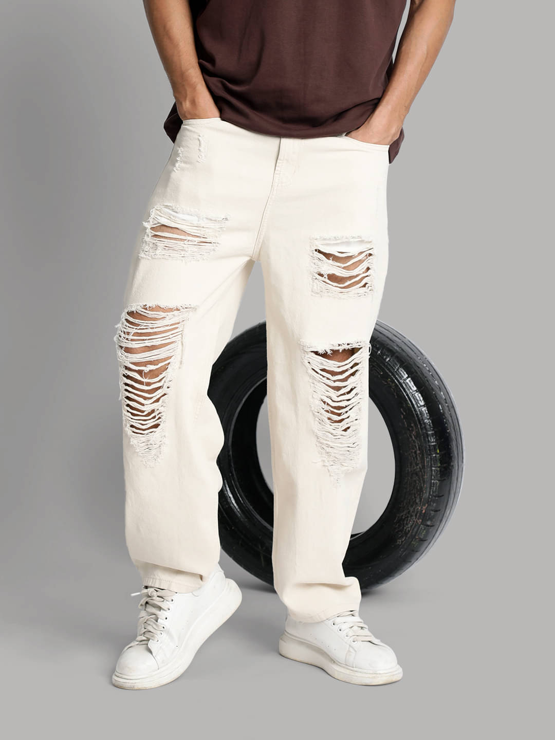 Bene Kleed Distressed Men's Jeans - Beige ( Pack of 1 ) Bene Kleed Distressed Men's Jeans - Beige ( Pack of 1 )