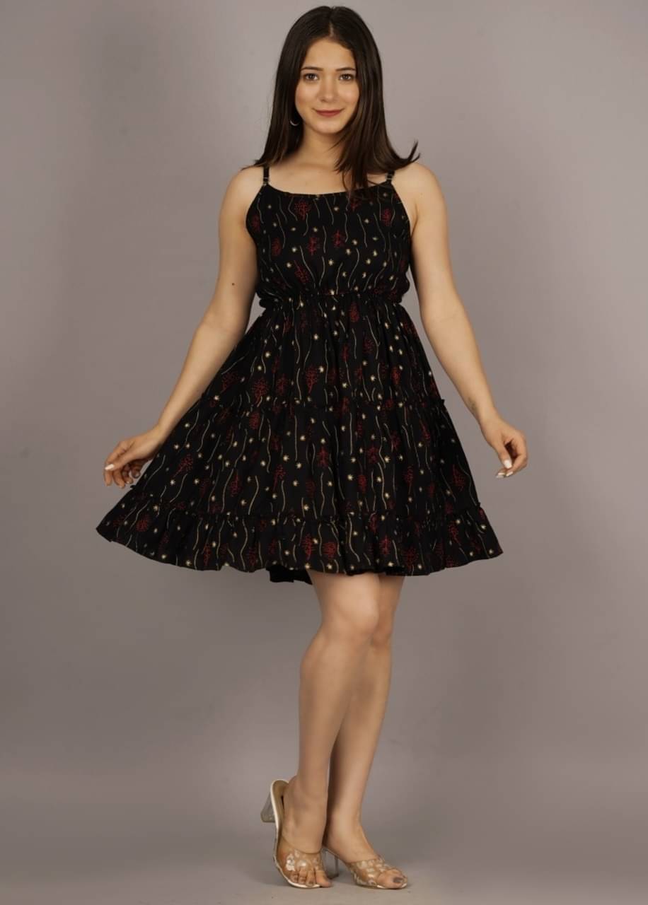     			Bhawanaprint Women Viscose Rayon Printed Fit & Flare Dress ( Black )